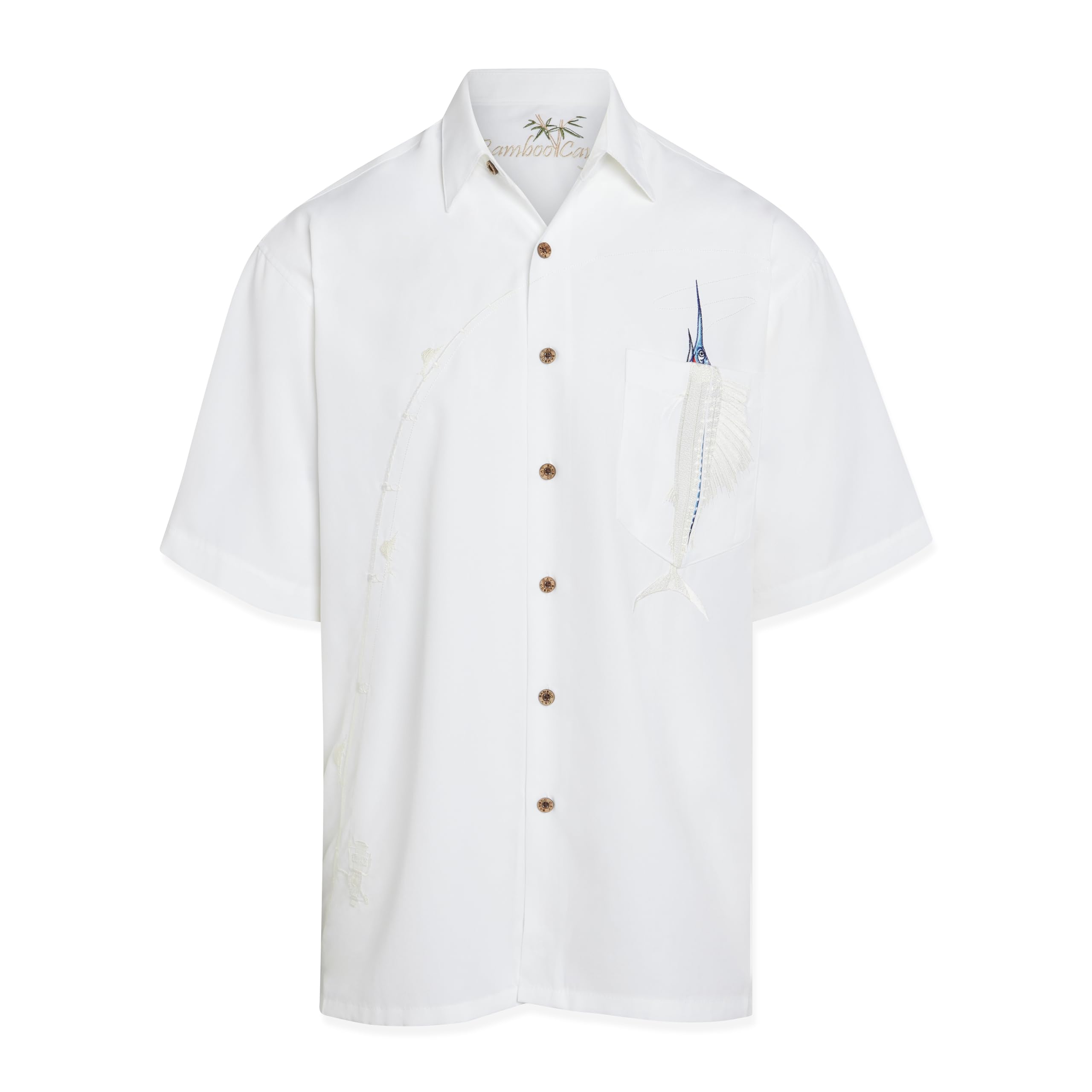 Bamboo Cay Shake The Hook Embroidered Camp Shirt - Chalk Blue | Stylish Hawaiian Casual Shirt for Men | Perfect for Beach Vacations, Summer Parties & Tropical Getaways