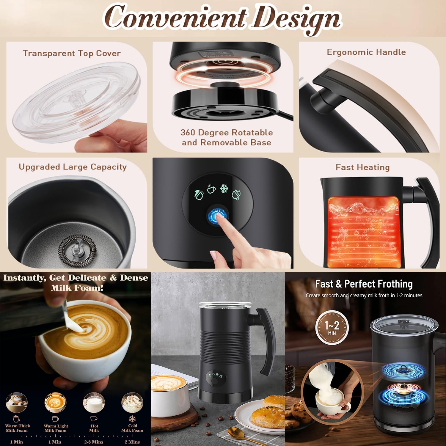 Electric Milk Frother & Warmer - 11.9oz/350ml Stainless Steel Milk Steamer with LED Touch Screen for Coffee, Latte, Cappuccino & Hot Chocolate | DIY Foam Maker for Home & Cafe Use | Perfect for Morning Coffee, Afternoon Tea & Entertaining Guests