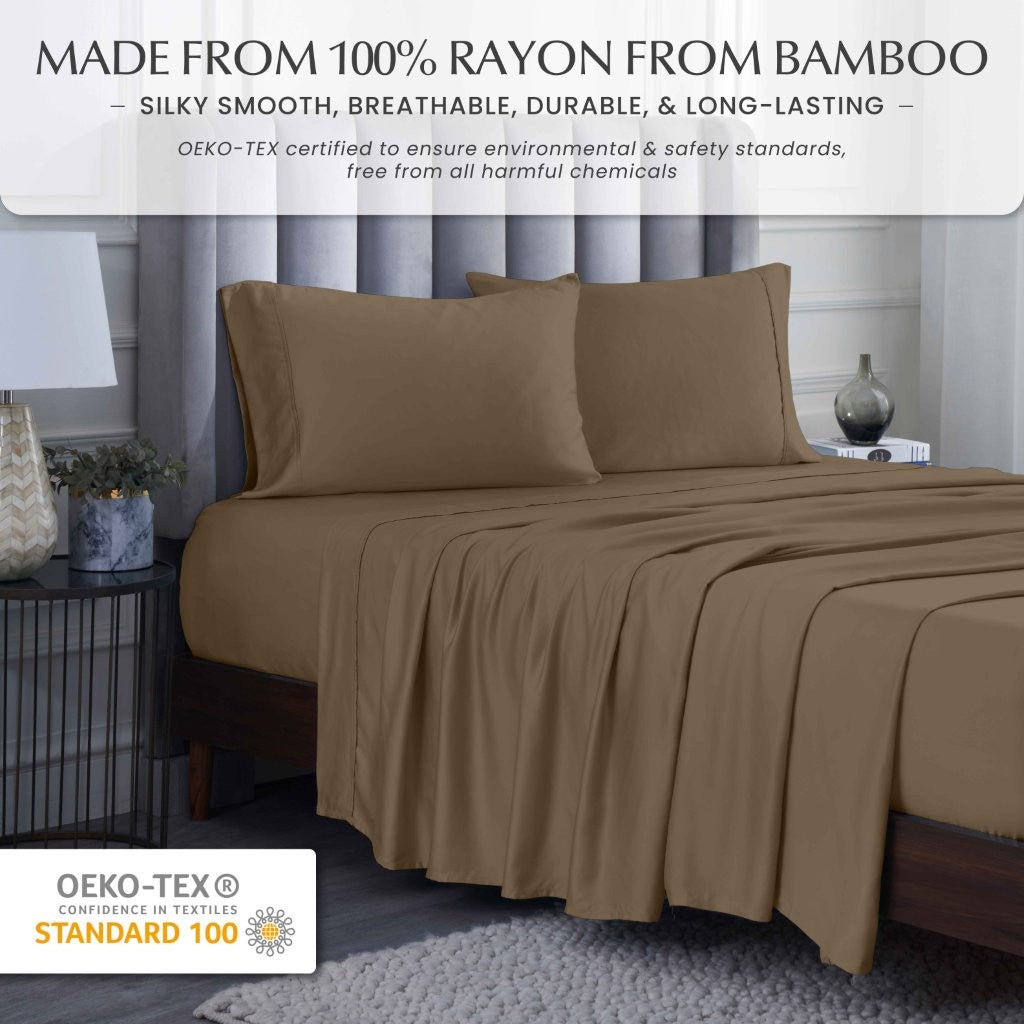 300 Thread Count Rayon From Bamboo Solid Deep Pocket Sheet Set - Ultra Soft & Breathable Bed Sheets for Queen Size Mattress - Perfect for All-Season Comfort & Luxury Bedroom Decor
