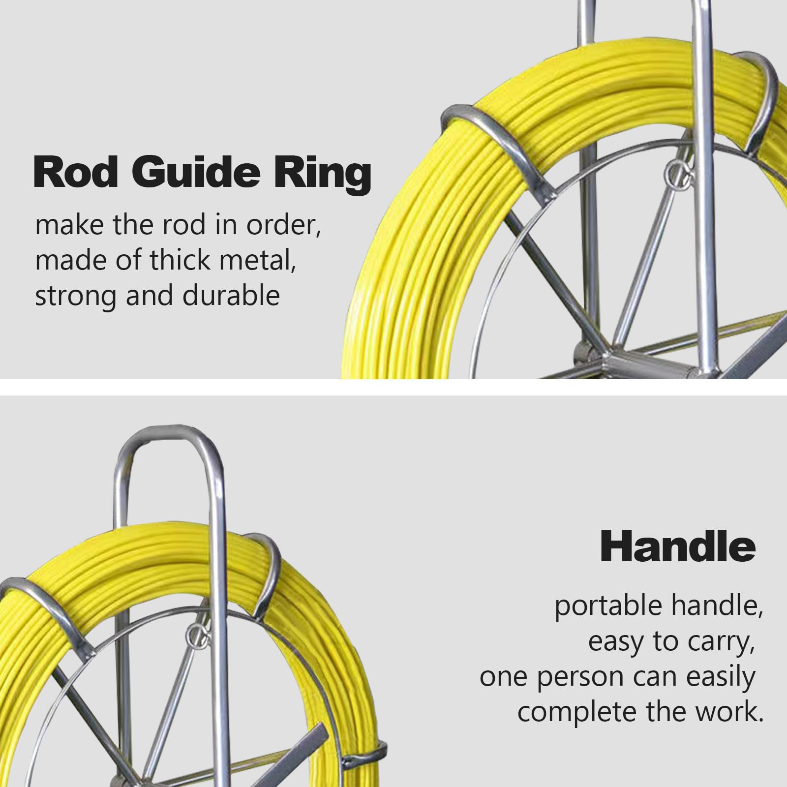 8MM x 328FT Fiberglass Fish Tape - Heavy Duty Wire Puller with Cage & Stand for Electrical Wiring, Conduit Installation & Cable Running (Ideal for Electricians, DIY Home Projects & Professional Use)