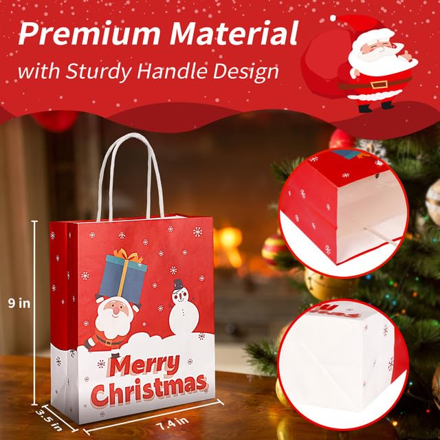 30-Pack Christmas Gift Bags 7.5x9x3.5 Inches - Durable Holiday Gift Bags with Handles & Tissue Paper - 6 Festive Designs for Xmas Presents, Party Favors & Reusable Packaging - Perfect for Christmas Parties, Office Gifts & Holiday Celebrations