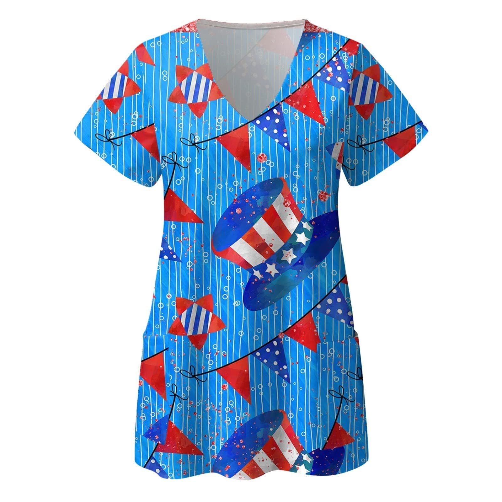 Women's Stretchy Plus Size Scrub Short Sleeve Tops - Cute Printed Work Uniform & Casual Summer Blouse | Comfortable Workwear for Nurses, Medical Professionals & Healthcare Workers