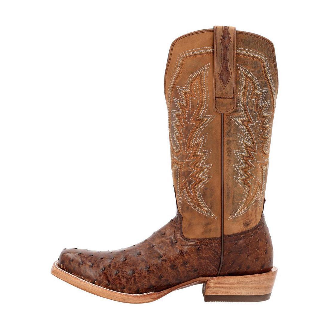 PRCA Collection Full Quill Ostrich Leather Western Cowboy Boots for Men - Tobacco & Rust Brown - Durable Rodeo & Country Style Boots for Riding, Dancing & Outdoor Events