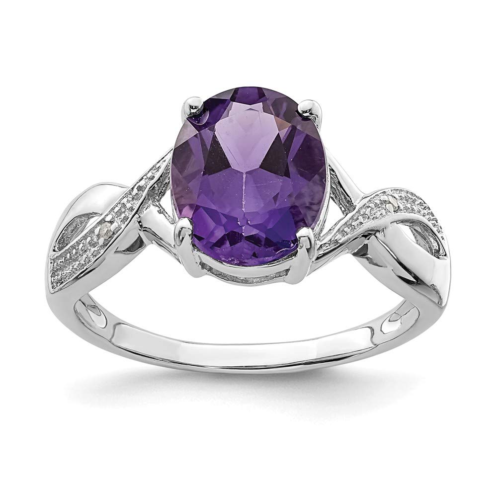 925 Sterling Silver Rhodium Plated Amethyst & Diamond Ring for Women | Elegant Birthstone Jewelry Gift for Anniversary, Engagement & Special Occasions