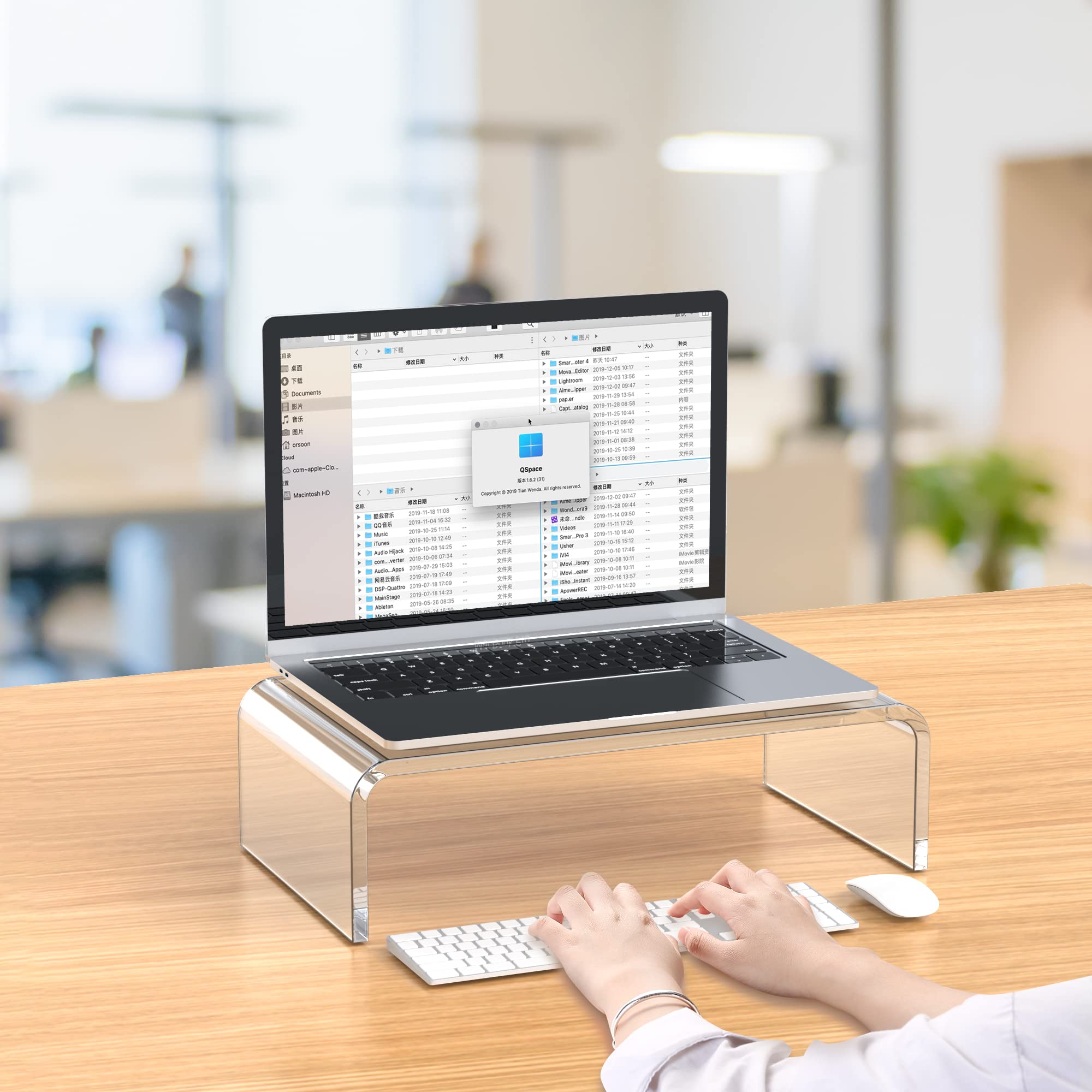 Clear Acrylic Monitor Stand Riser & Laptop Stand - White Aesthetic Desk Organizer for Computer, iMac & Office Accessories - Perfect for Home Office Setup & Workspace Decor