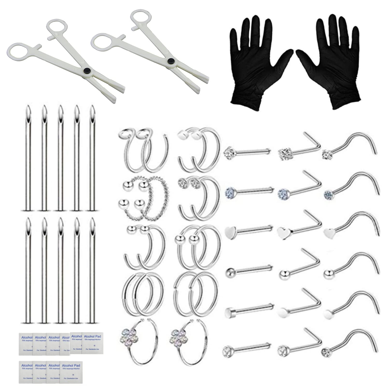 36PCS Professional Body Piercing Kit - 20G Surgical Steel Needles, Clamps & Jewelry for Belly, Tongue, Tragus, Lip, Nose Piercing - Safe DIY Body Jewelry Set for Home or Studio Use