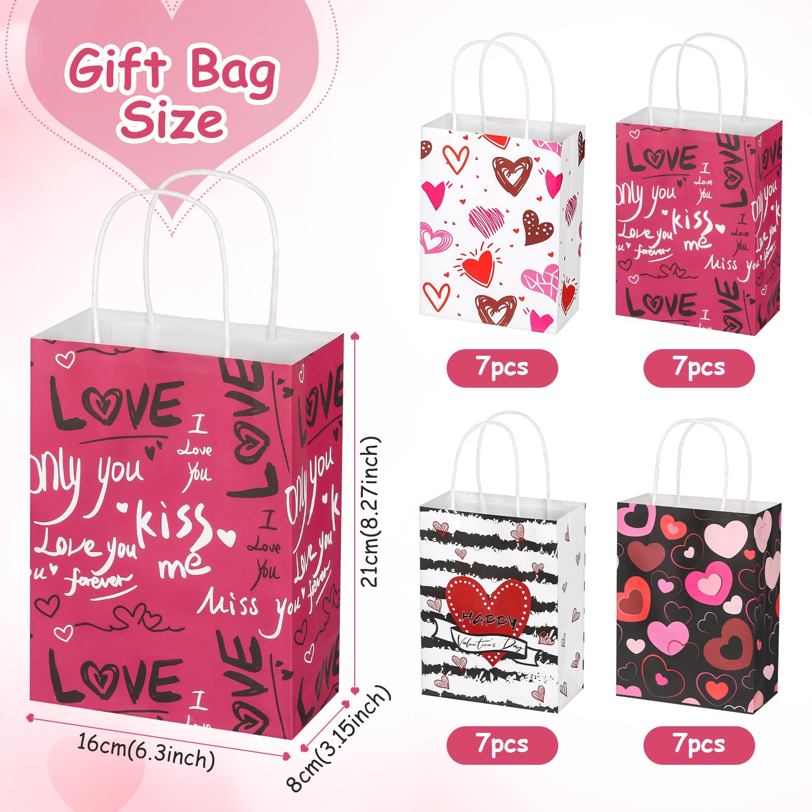 28 Pcs Valentine's Day Kraft Gift Bags - Eco-Friendly Holiday Paper Bags for Christmas, Classroom Treats, Party Favors & Goodie Bags - Perfect for Valentine's Gifts, School Events & Birthday Celebrations