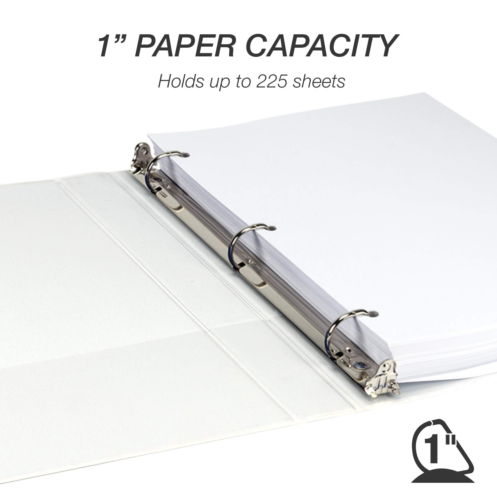 Samsill 1 Inch Durable D-Ring Binder with Clear View Cover - Made in USA, White, 4 Pack (Holds 225 Pages Each) - Perfect for School, Office & Home Organization