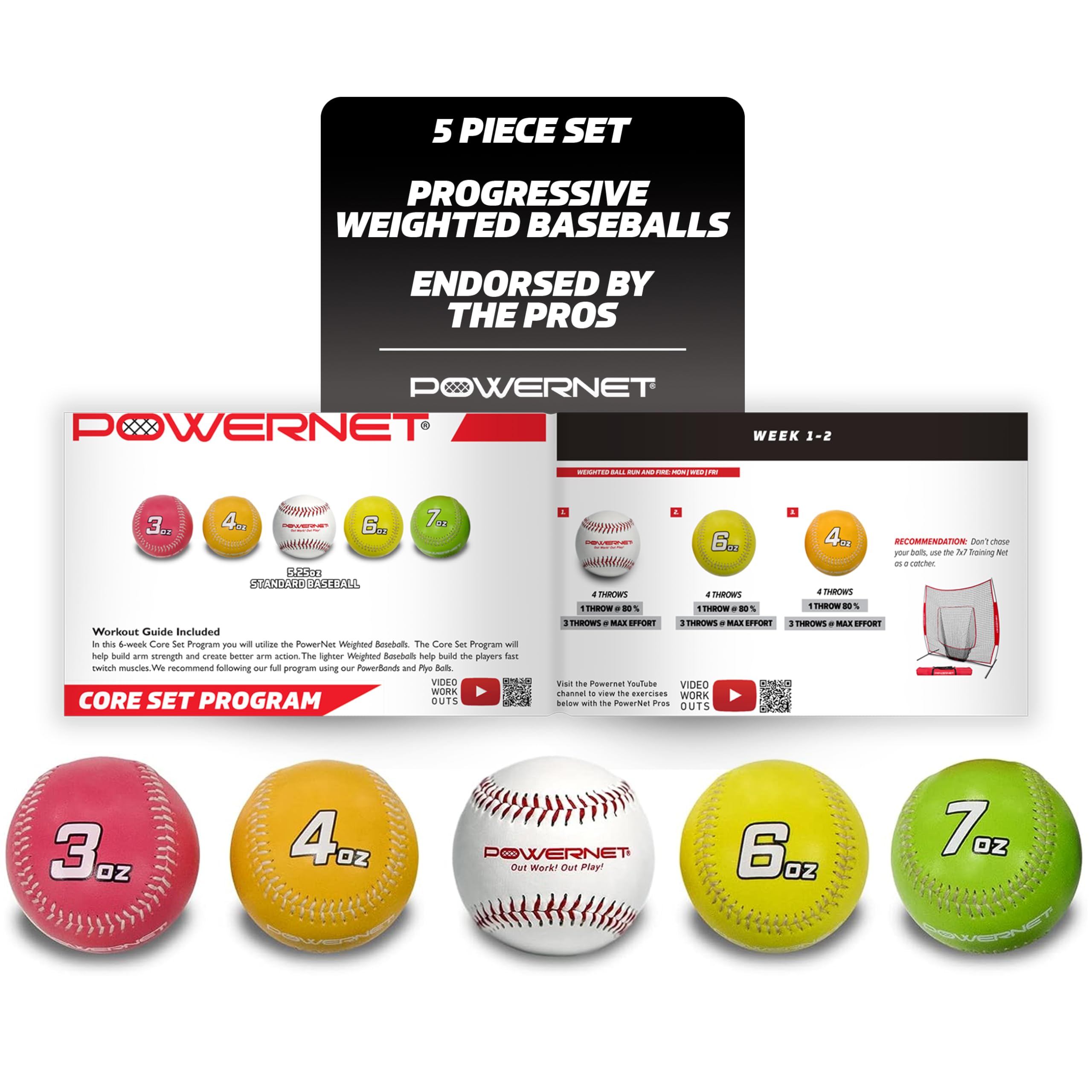 **PowerNet Weighted Baseball Training Bundle – Heavy Pitching & Throwing Balls for Strength Building, Long Toss & Core Command – Perfect for Baseball Practice, Pitching Drills & Strength Training**