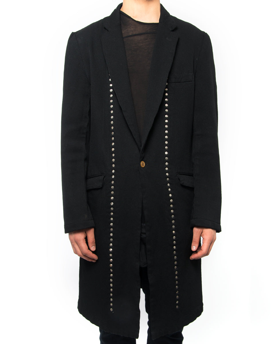 Comme des Garcons Homme Plus Long Black Leather Jacket with Studs - Stylish Men's Punk Rock Outerwear for Concerts & Nightlife