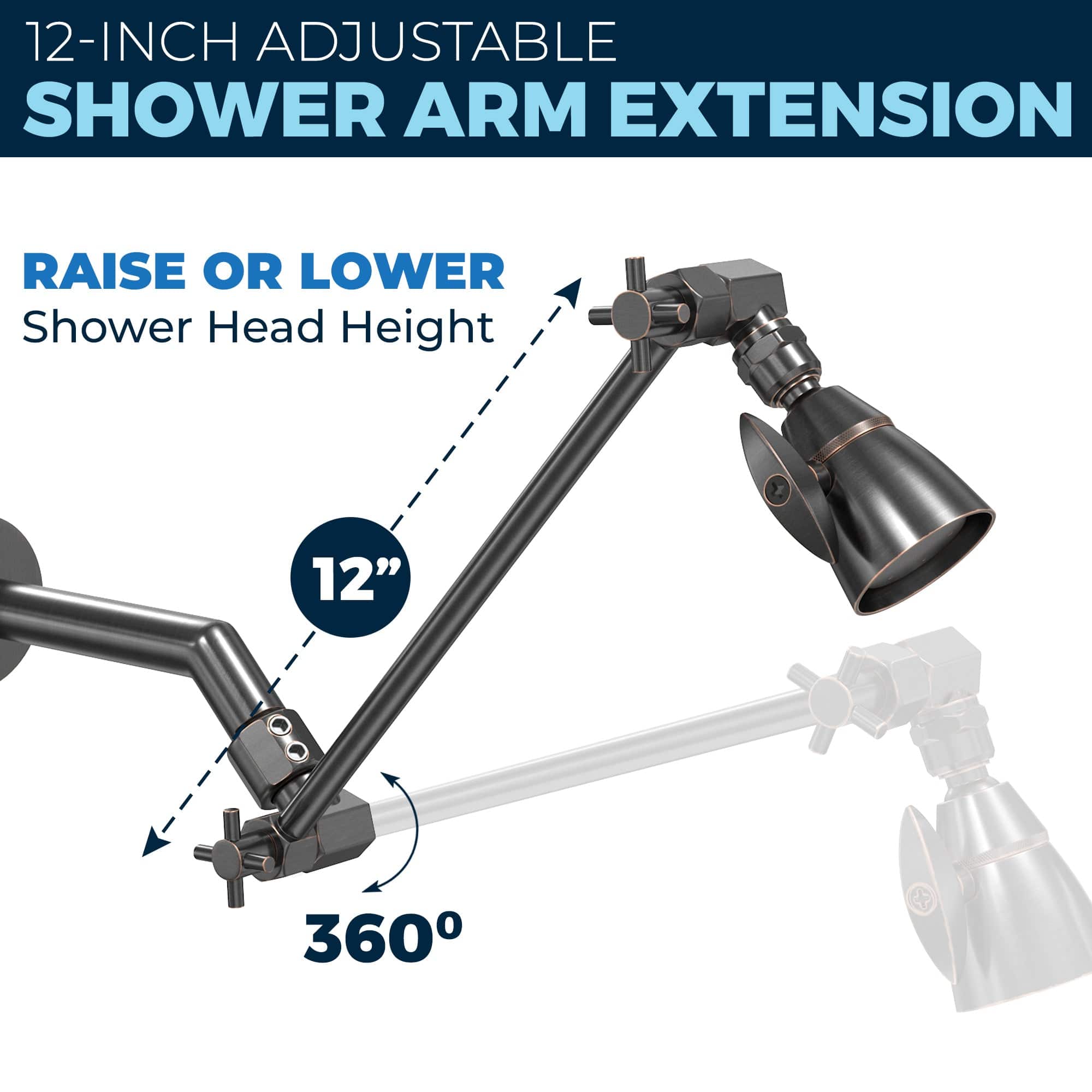 Premium All-Metal 2 Inch High Pressure Shower Head with Adjustable Shower Arm - 2.5 GPM Flow Rate - Perfect for Bathroom, Spa & RV Use - Water Saving & Massage Function