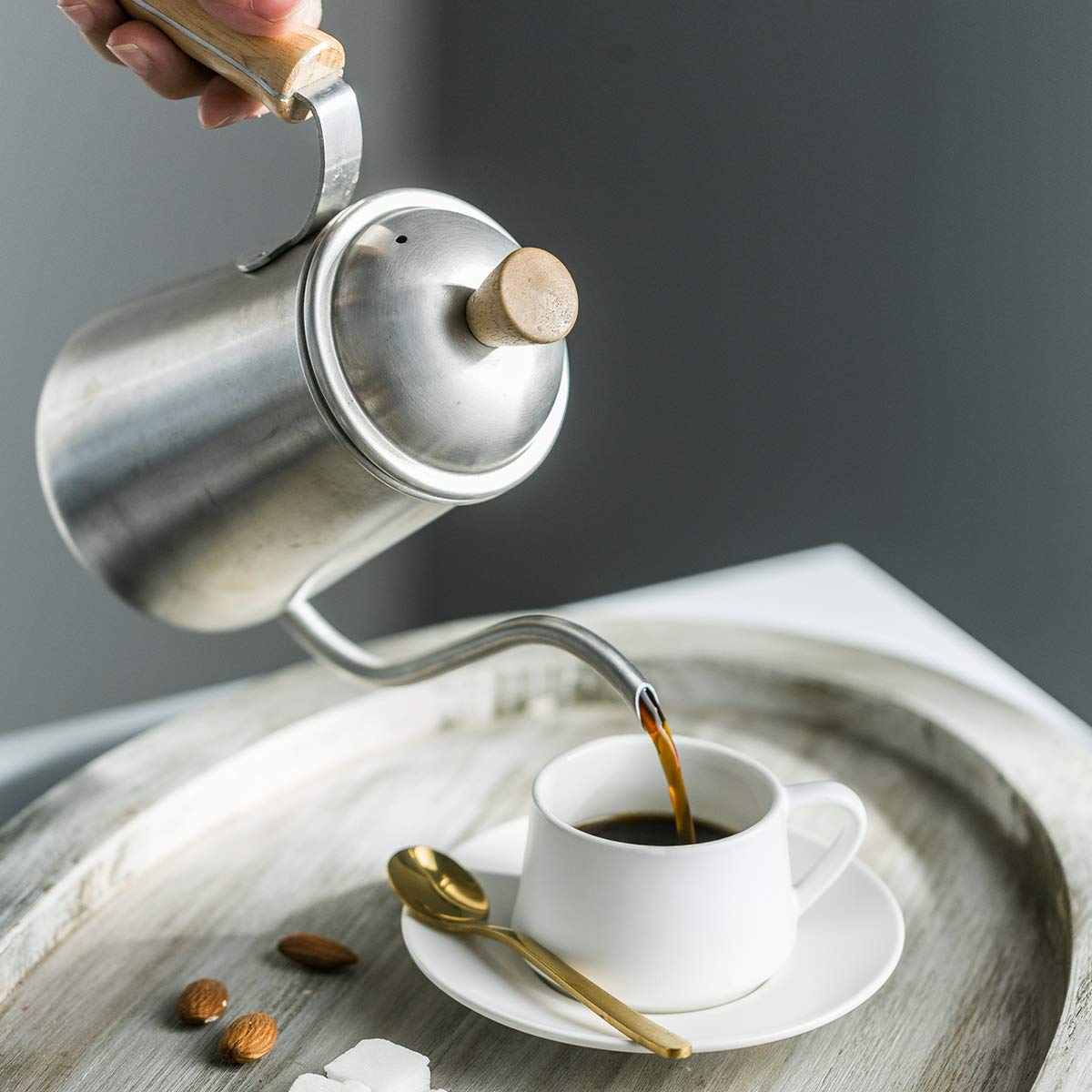 YHOSSEUN 6-Piece White Espresso Cup Set with Saucers & Metal Stand - 4 oz Cappuccino & Tea Cups for Coffee Lovers, Tea Parties, and Home Decor