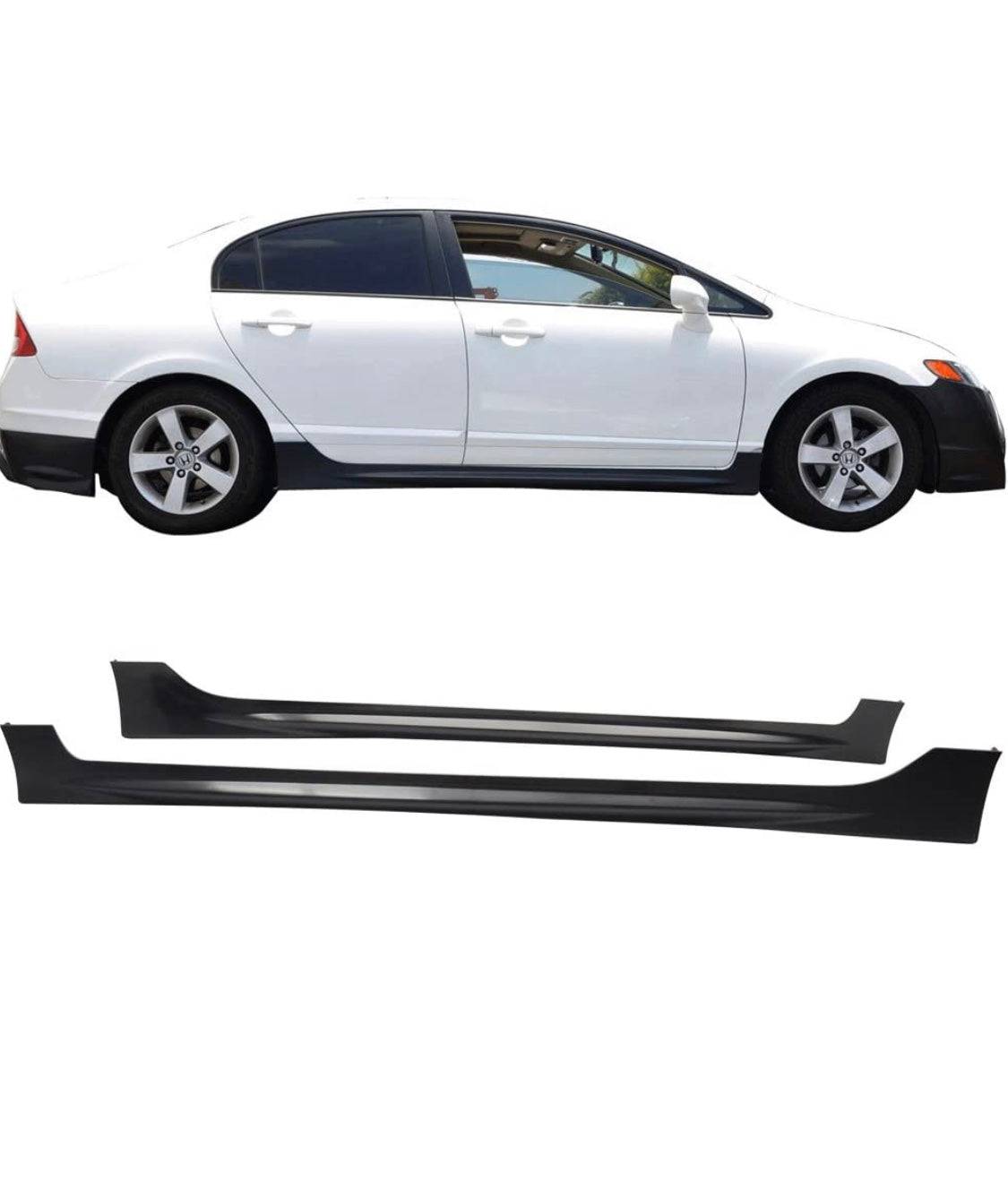 2006-2011 Honda Civic Sedan Mugen Style Side Skirts - Unpainted PP Material for Enhanced Aerodynamics & Sporty Look - Perfect for Car Enthusiasts & Street Racing Upgrades