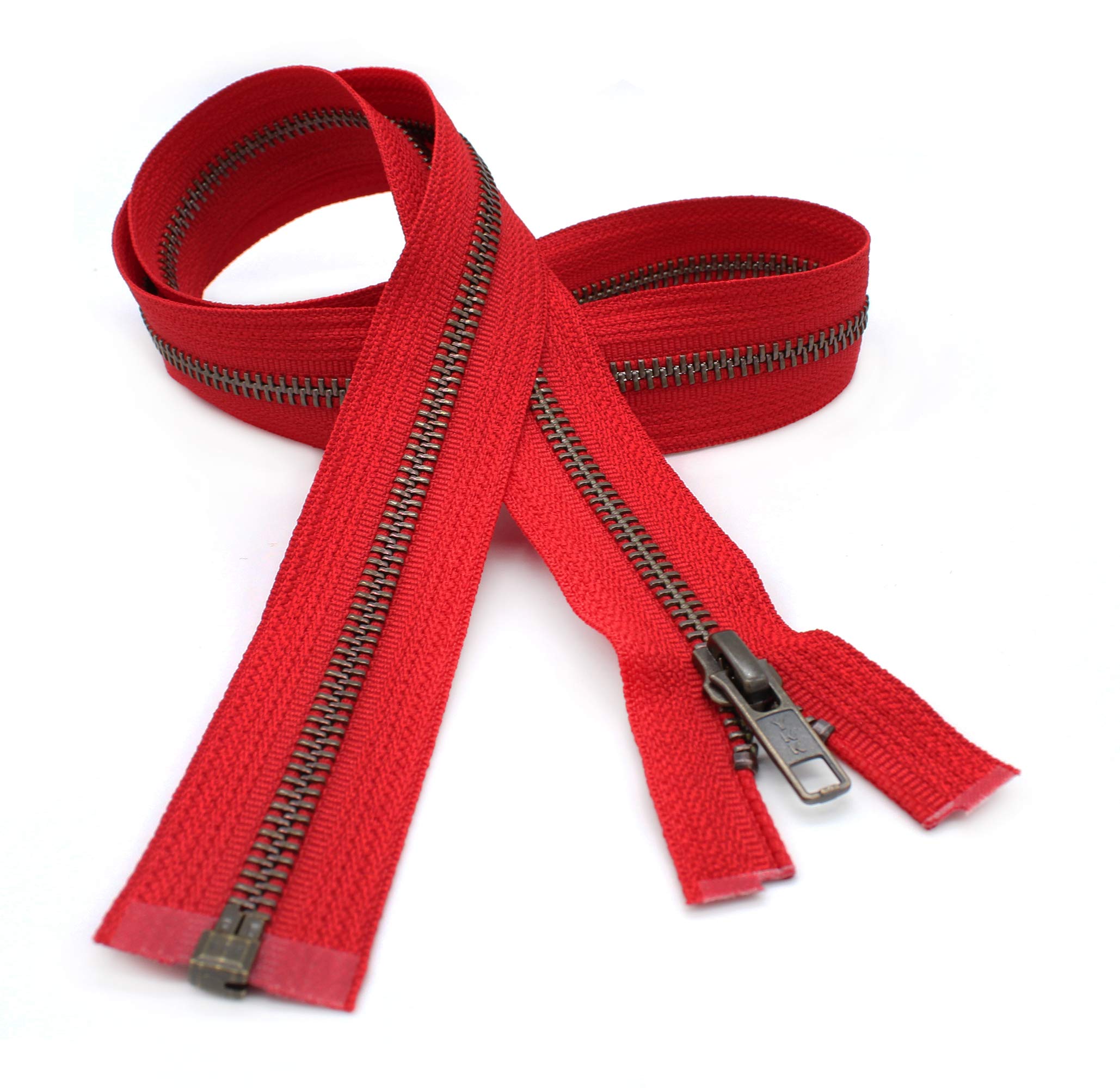 YKK #5 Antique Brass Metal Teeth Separating Jacket Zippers - Hot Red #519 - Made in USA - Custom Length (17 Inches) - Perfect for DIY Crafts, Jacket Repairs & Fashion Design Projects