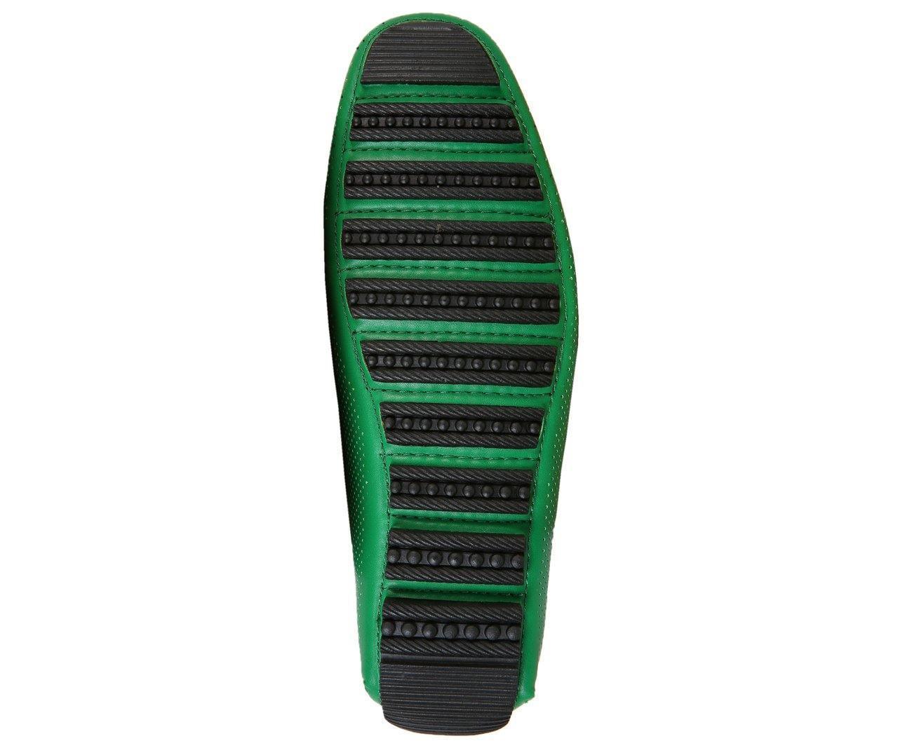 Men's Green Perforated Smooth Driving Moccasin Loafers - Comfortable Casual Slip-On Shoes for Work, Travel & Everyday Wear