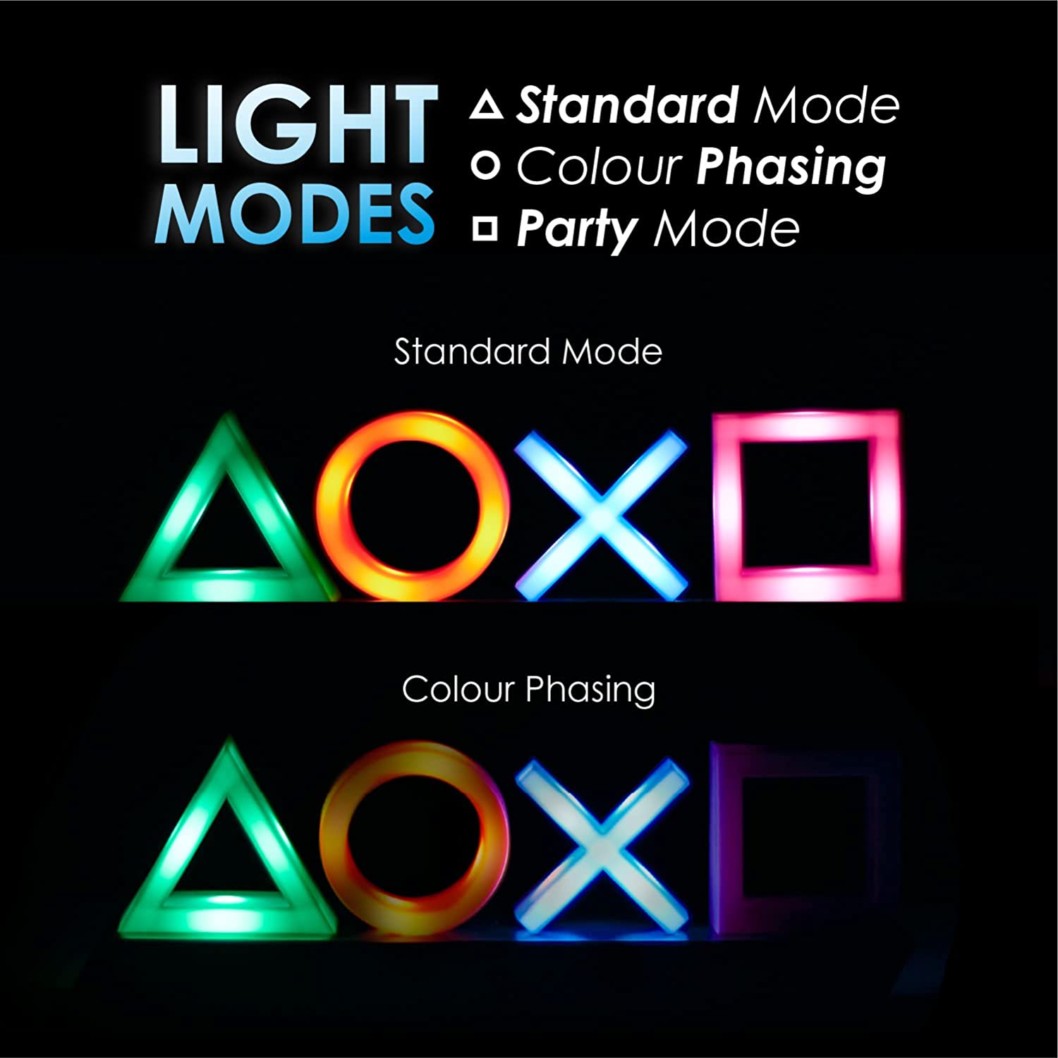 Paladone Playstation Icons LED Light - 3 Adjustable Lighting Modes for Gaming Room Decor, Bedroom Night Light & Gamer Gift