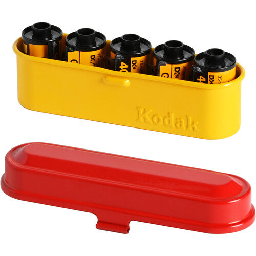 Kodak Steel 135 Film Case - Red Lid Yellow Body | Compact Protective Storage for 35mm Film Rolls | Perfect for Photographers & Film Enthusiasts On-The-Go