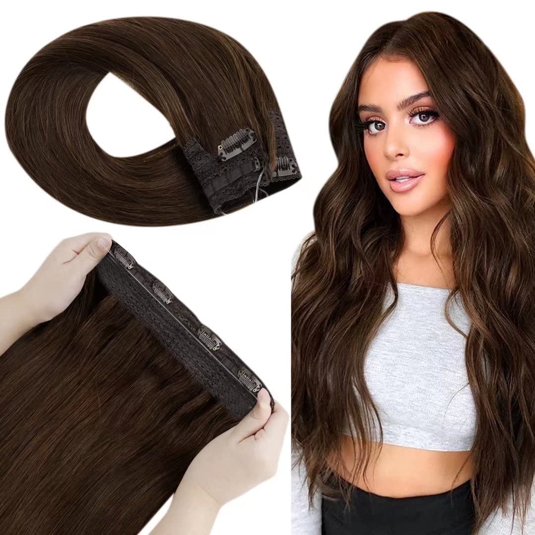 Foreign Holics 4 Clips Heat Resistant Synthetic Straight Hair Extensions - 24 Inch Brown Wig (80g, Set of 1) | Perfect for Daily Styling, Cosplay & Special Occasions