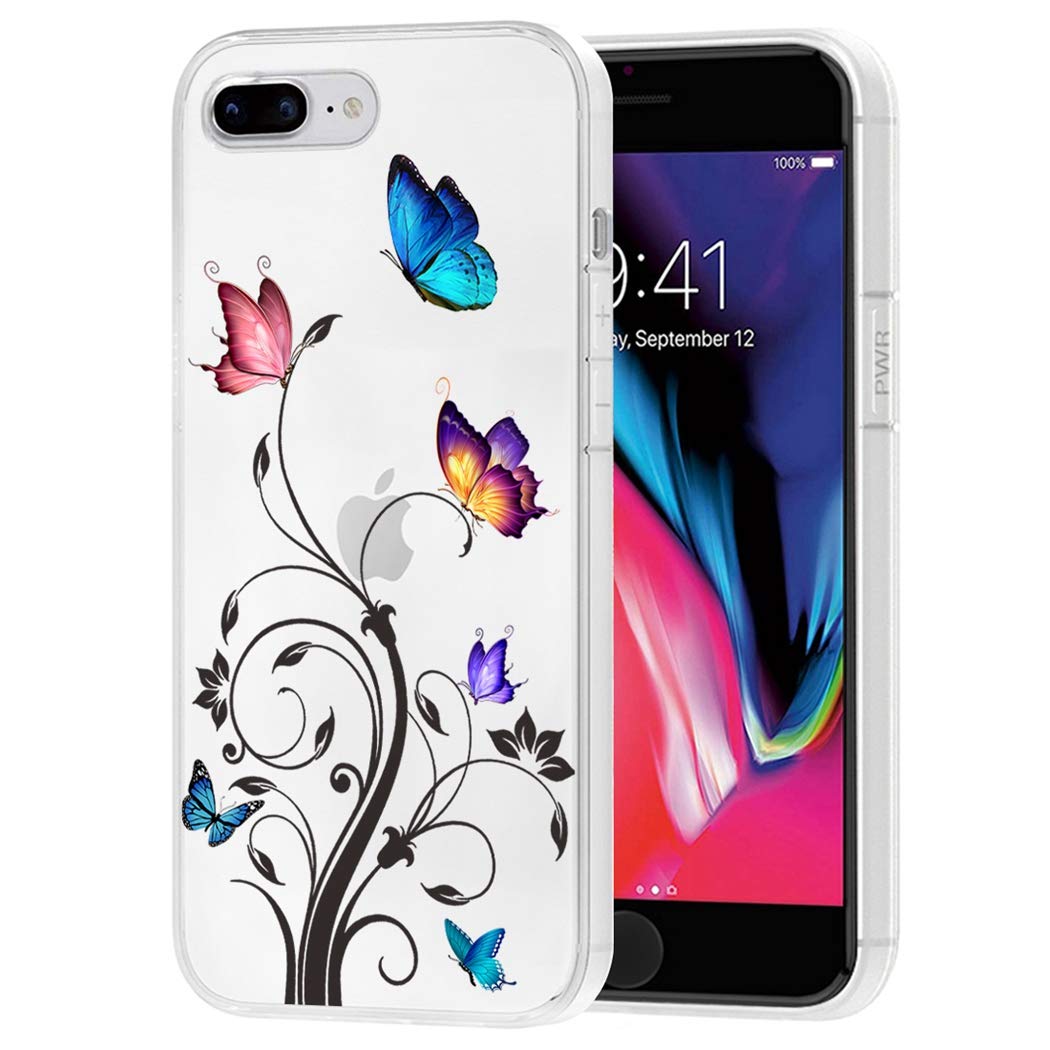 Clear Shockproof TPU Phone Case Compatible with iPhone 7 Plus/8 Plus 5.5 Inch - Cute Butterfly Design Protective Cover for Women & Girls | Perfect for Daily Use, Work, and Travel