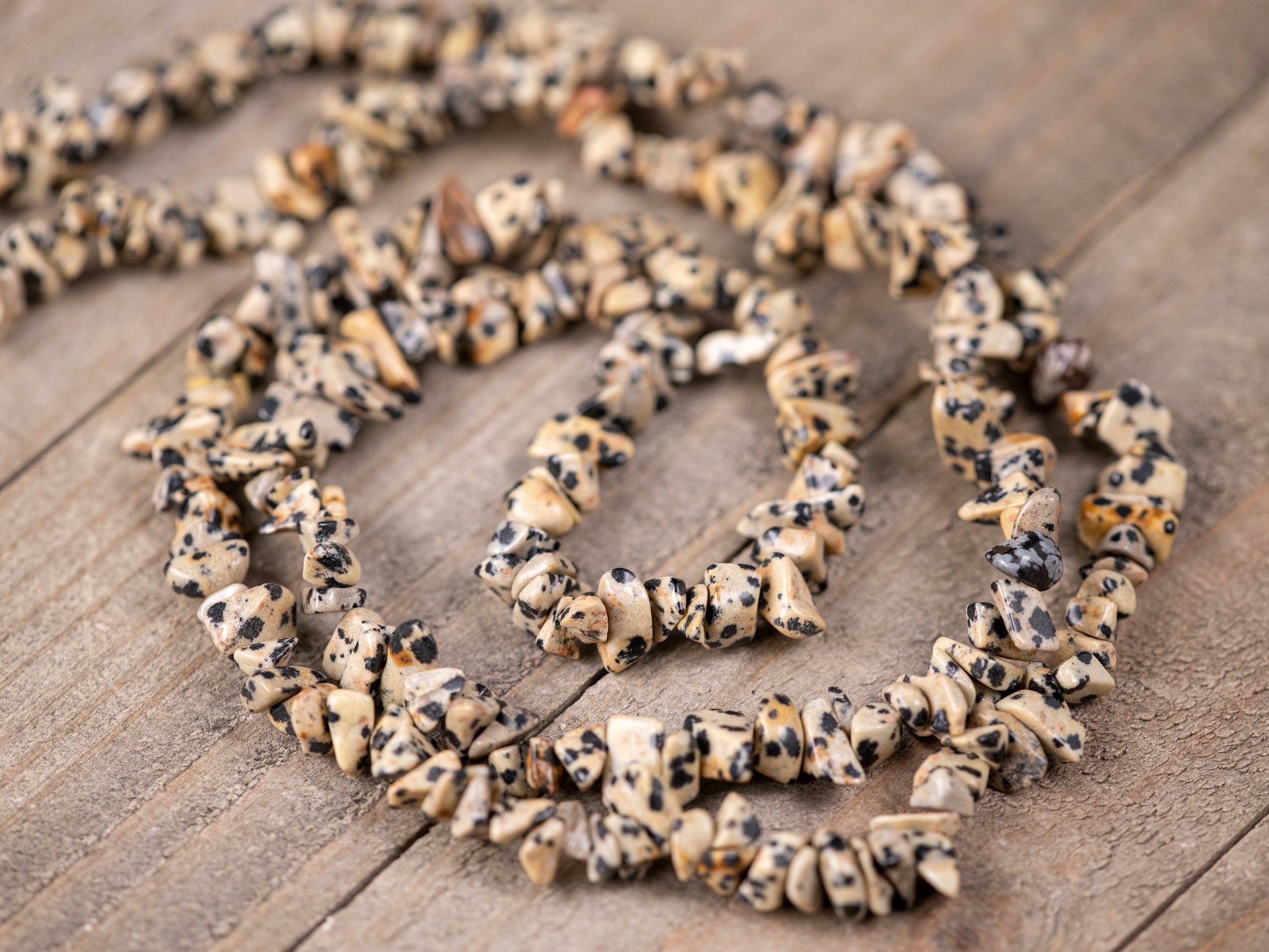 Dalmatian Jasper Crystal Necklace - Long Chip Bead Handmade Jewelry for Women, Healing Stone Pendant for Spiritual Protection & Positive Energy - Perfect for Meditation, Yoga & Everyday Wear E1786
