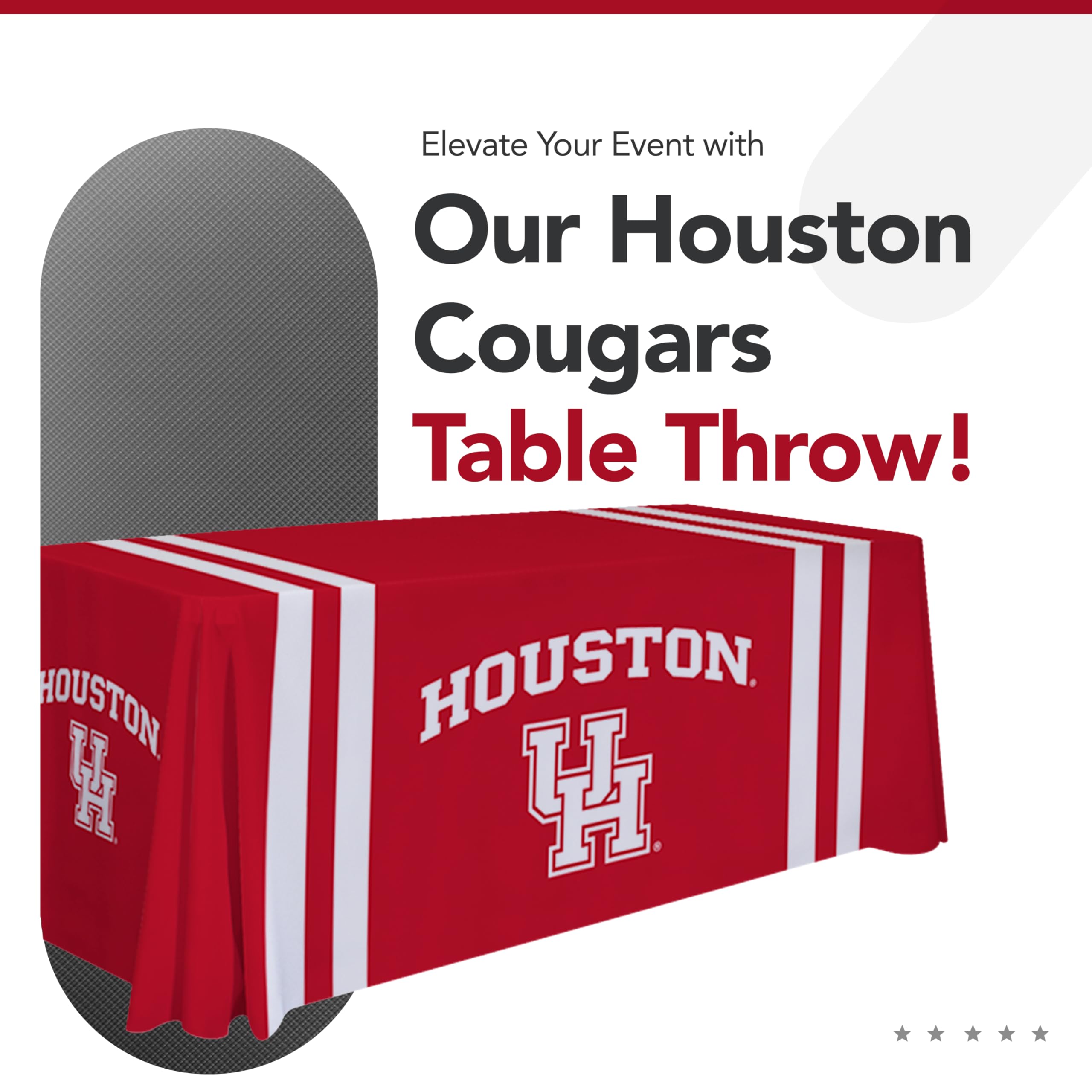 Houston Cougars 6ft NCAA Licensed College Sports Table Throw - Polyester Draped Tablecloth for Game Day Decor (White & Red) - Perfect for Tailgating, Dorm Room & Fan Cave Decorations