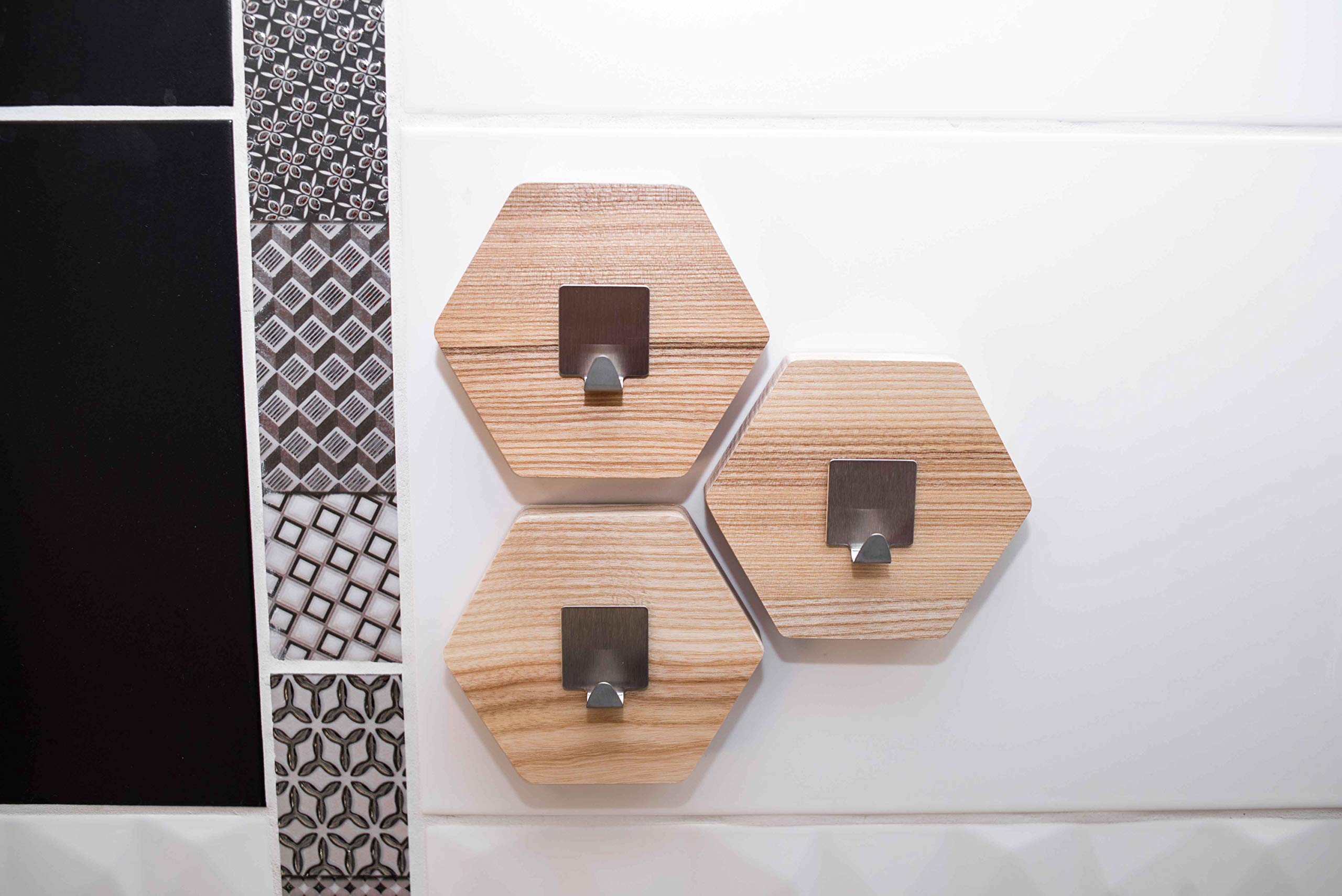 EWARTWOODS Dark Brown Wooden Wall Hooks Set of 3 - Modern Bathroom Towel Rack & Coat Hanger with Honeycomb Design - Space Saving Storage Solution for Bathrooms, Bedrooms, and Entryways