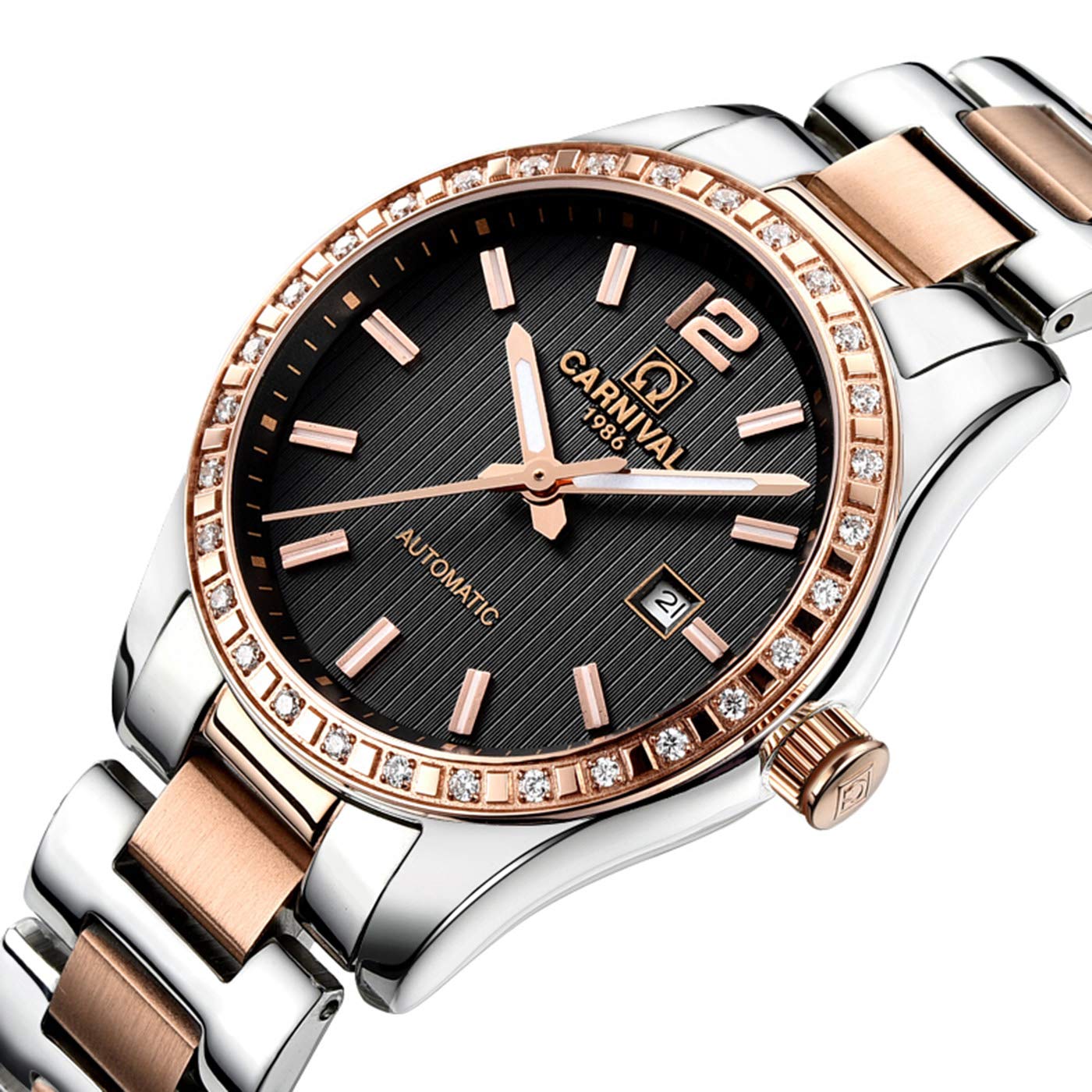 Luxury Rhinestone Automatic Mechanical Watch for Women - Stainless Steel, Luminous, Waterproof - Perfect for Parties, Work & Everyday Wear