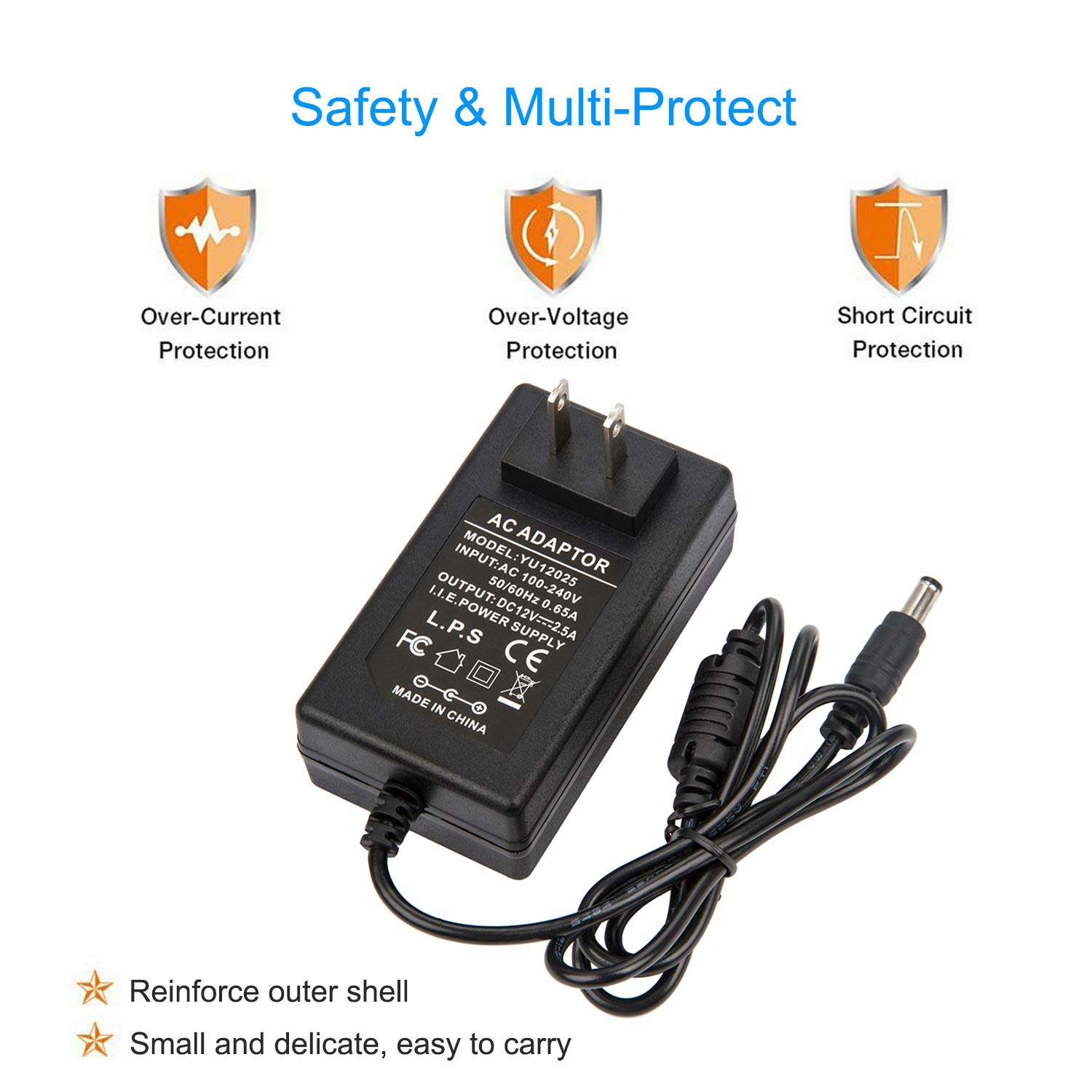 12V 2.5A Power Adapter with 4-Way Splitter - AC 100-240V to DC 12V 2.5A Power Supply, 5.5x2.1mm Connector for CCTV Cameras, LED Strips, Security Systems - 3.6ft Cord, 30W Max - Perfect for Home & Office Security Setup