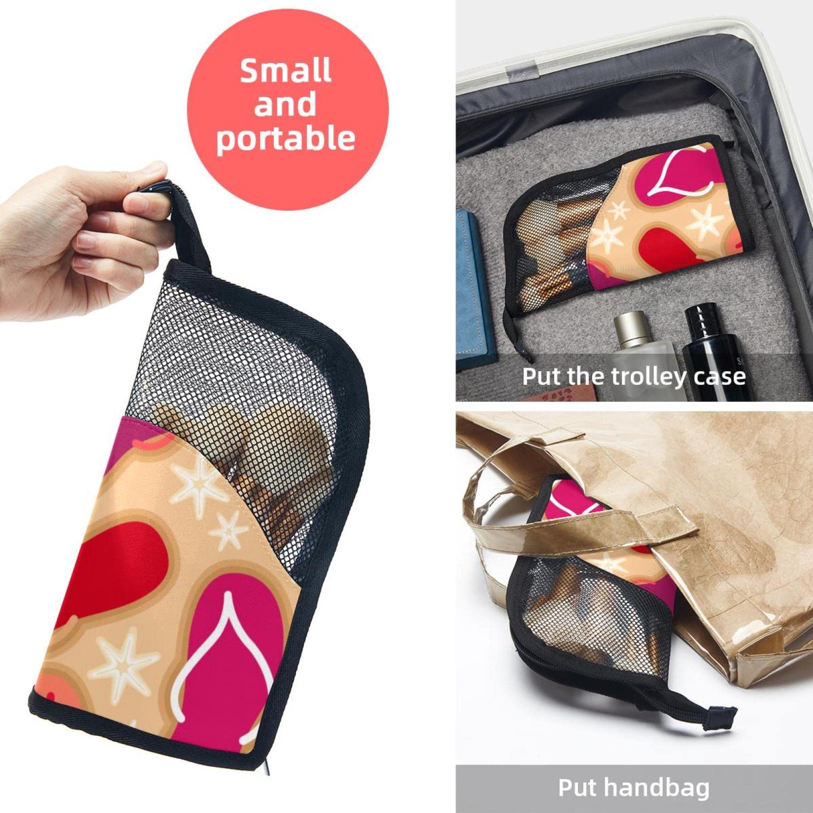 12-Piece Makeup Brush Organizer Bag with Starfish Colorful Flip Flops - Portable Makeup Brush Holder Set Case for Travel & Home Storage