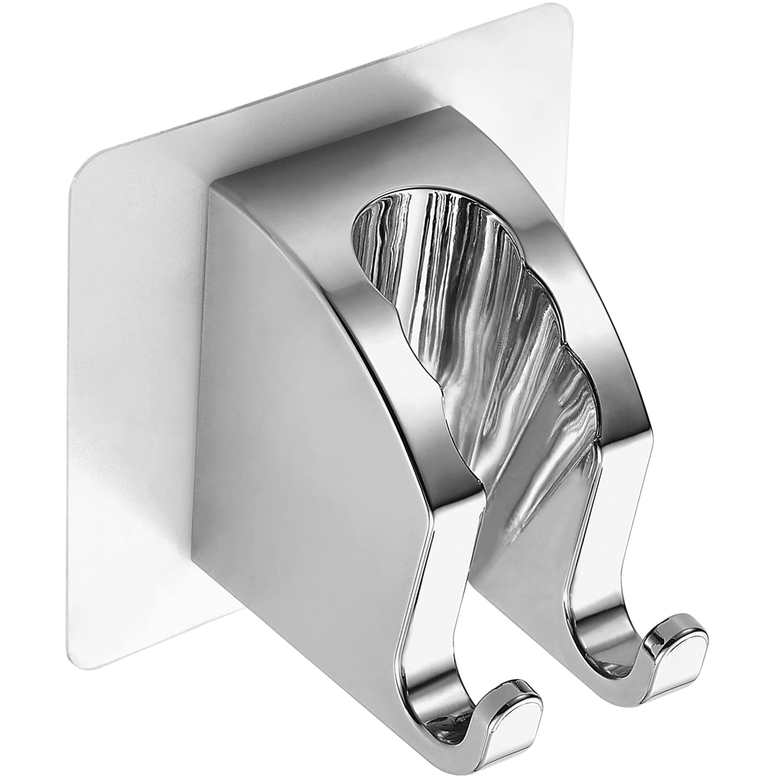 JONKEAN Chrome 1Pack Adjustable Shower Head Holder with 2 Hanger Hooks - Self-Adhesive Wall Mount for Shower Wand Hose - Perfect for Bathroom, RV, and Small Spaces