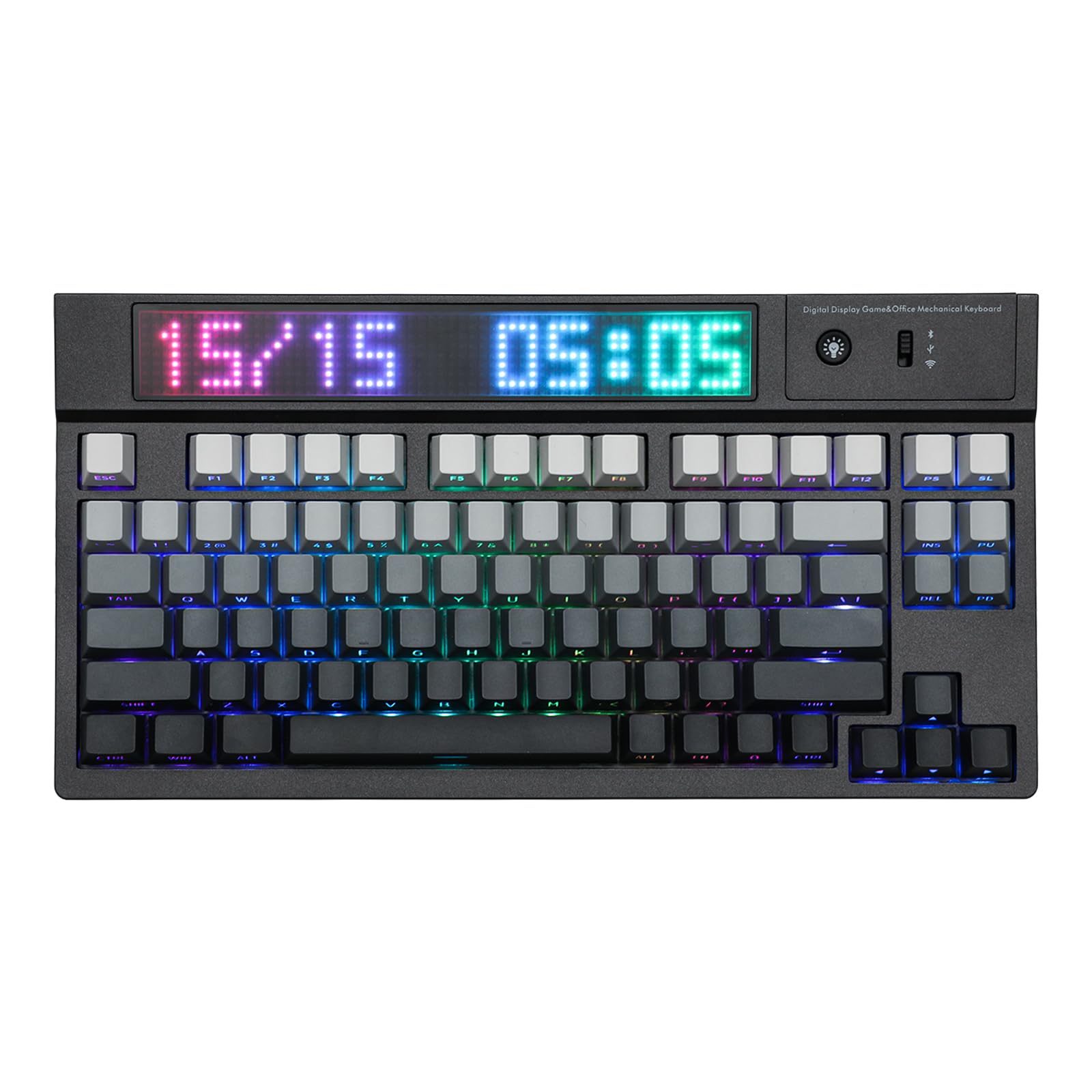 EPOMAKER DynaTab 75X Wireless Mechanical Gaming Keyboard - Custom Dot-Matrix RGB LED Screen, Hot-Swappable Gasket Mount, Bluetooth/2.4G/USC-C Connectivity (Black Grey, Wisteria Linear Switch) - Perfect for PC Gaming, Office Work & Typing Enthusiasts