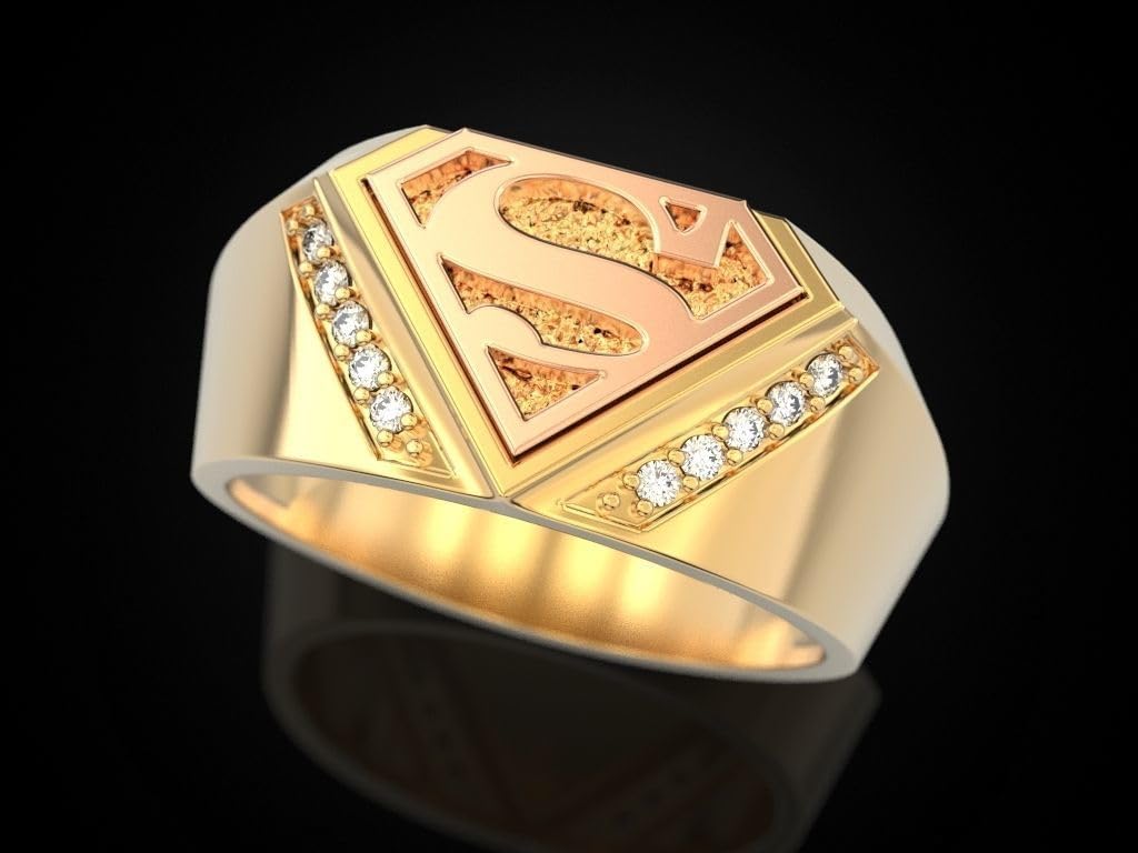 0.10 Ct Round Cut Black Diamond Men's Superhero Ring - 14K Gold Plated 925 Sterling Silver Handmade Signet Ring - Perfect Gift for Him - Ideal for Cosplay, Weddings & Special Occasions