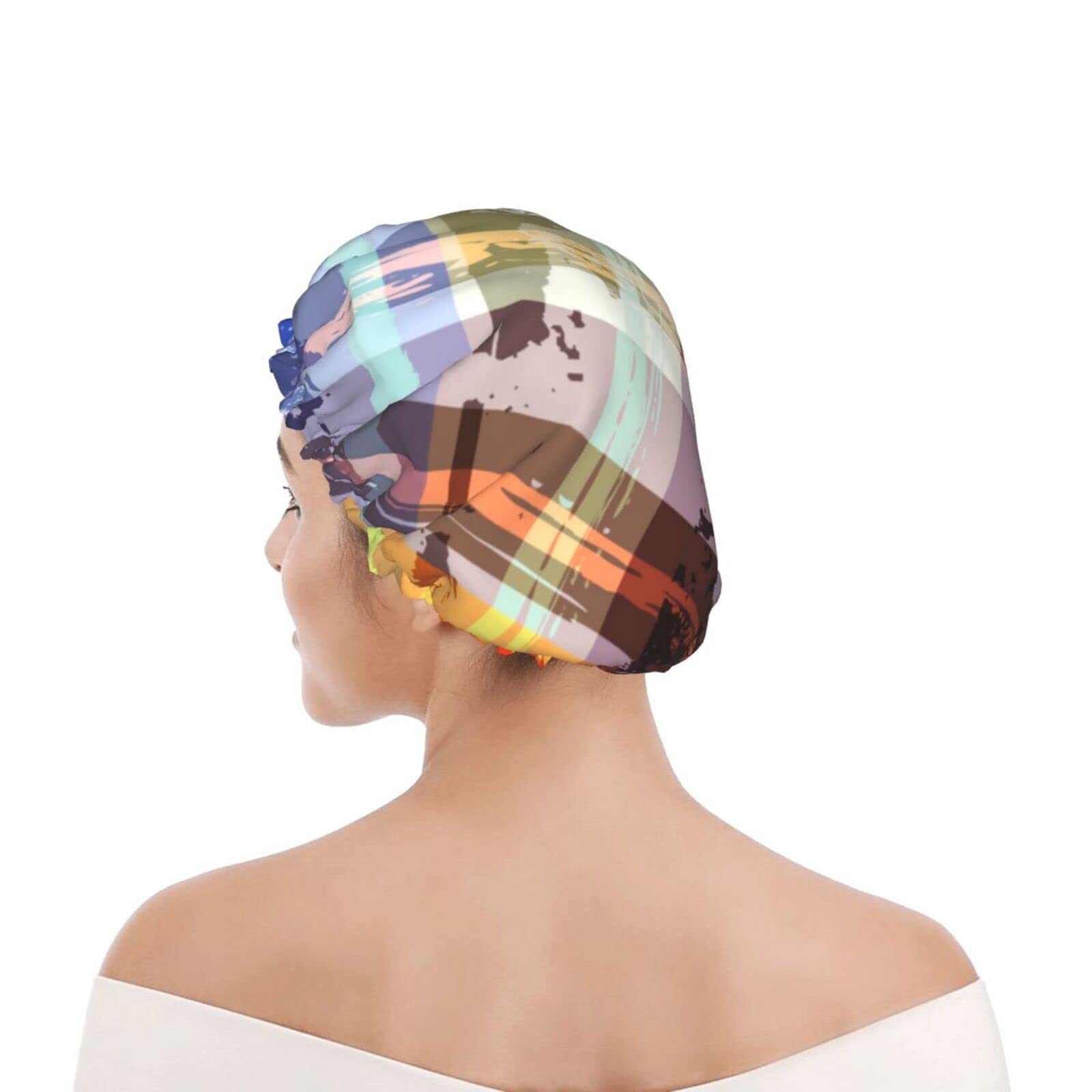 Waterproof Reusable Shower Cap for Women - Double Layer Colored Twill Lattice Bath Hair Cover | Perfect for Shower, Bathing, Swimming & Salon Use
