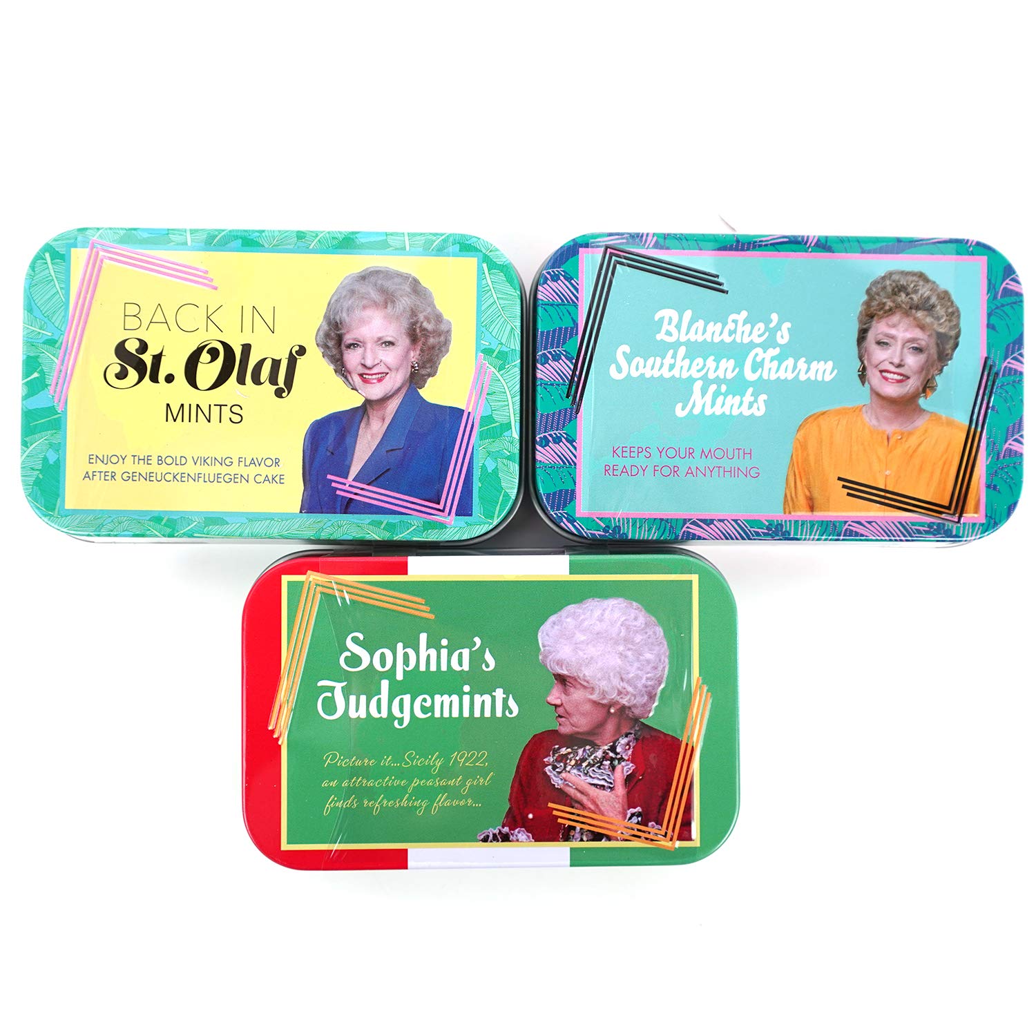 Golden Girls Stay Golden Cheesecake Shaped Mints - 3 Pack with 2 GosuToys Collectible Stickers | Novelty Candy for TV Show Fans, Party Favors & Gift Ideas