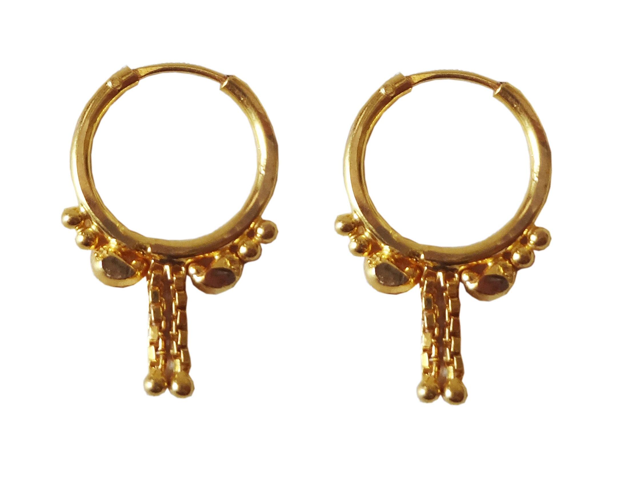 22K/18K Solid Gold Hoop Earrings - Two Chain Beads Design for Women & Men (11mm) | Certified Fine Gold Jewelry for Gifts, Parties & Special Occasions