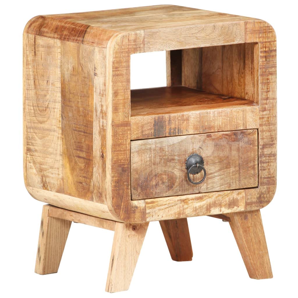 Rustic Mango Wood Nightstand with Drawer and Shelf - 11.8