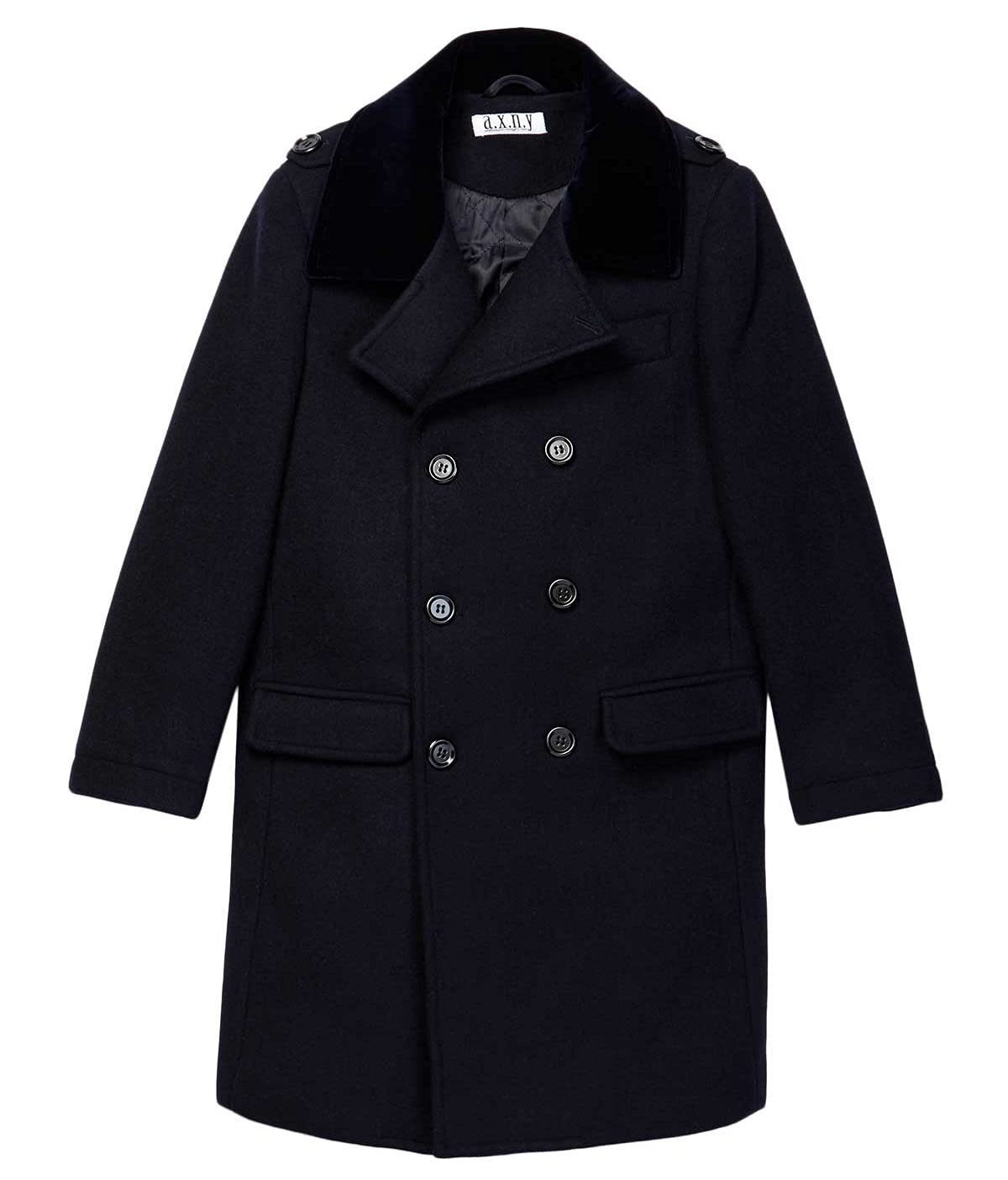 Isaac Mizrahi Boys' 2-20 Velvet Collar Quilt-Lined Wool Blend Peacoat Jacket - Warm Winter Coat for School, Holidays & Outdoor Activities