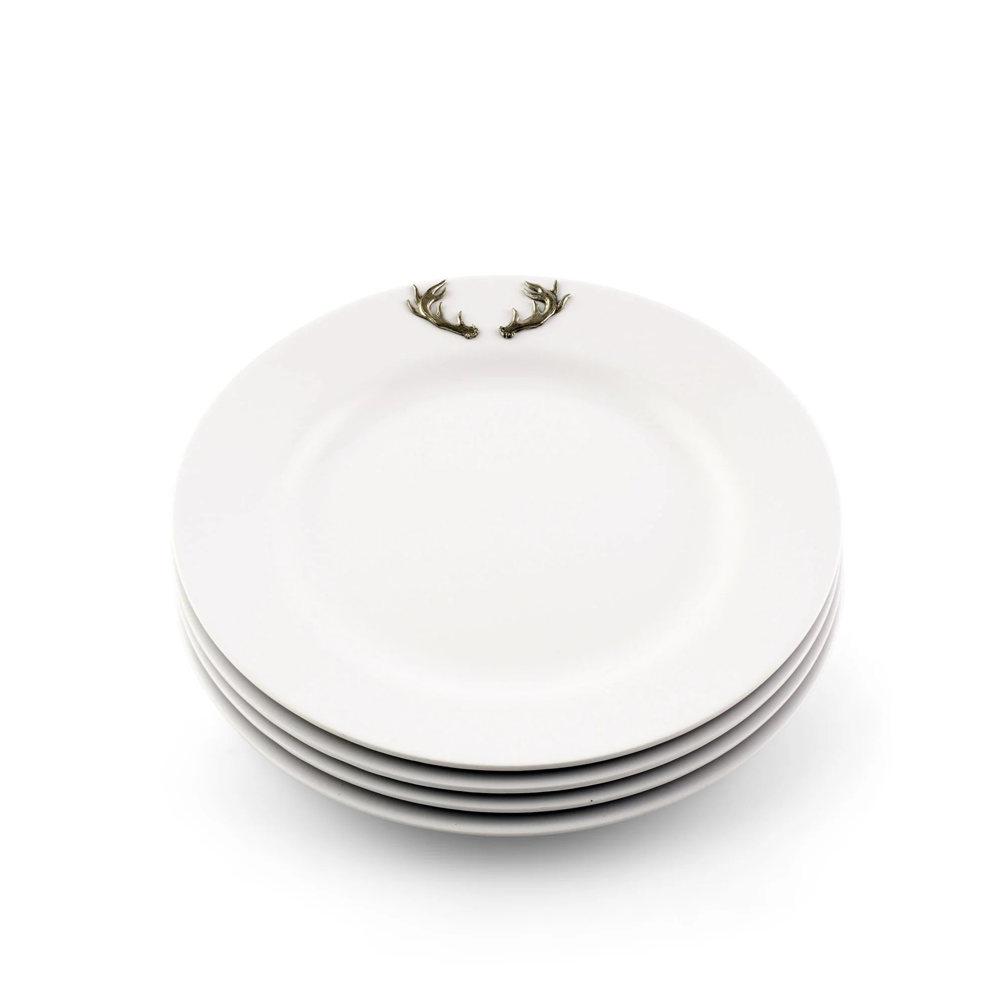 Premium White Melamine Dinner Plates Set of 10 with Elegant Pewter Antler Design - Perfect for Rustic Weddings, Holiday Gatherings & Cabin Dining