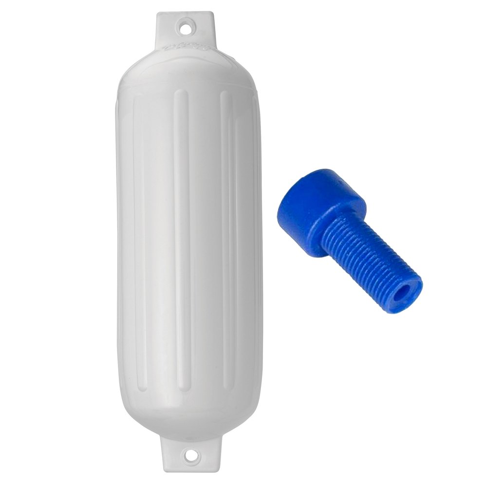 POLYFORM G-5 Twin Eye Fender 8.5 x 27 Inch White Marine Boat Bumper with Air Adapter - Durable Dock Protection for Boats, Yachts & Piers