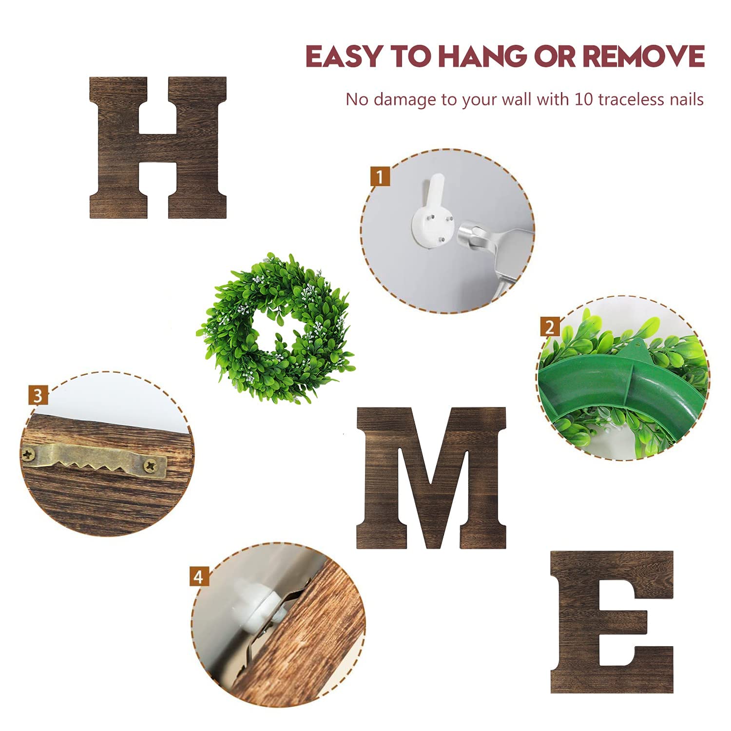 Wooden Home Sign with Wreath - Farmhouse Wall Decor for Living Room, Bedroom & Kitchen