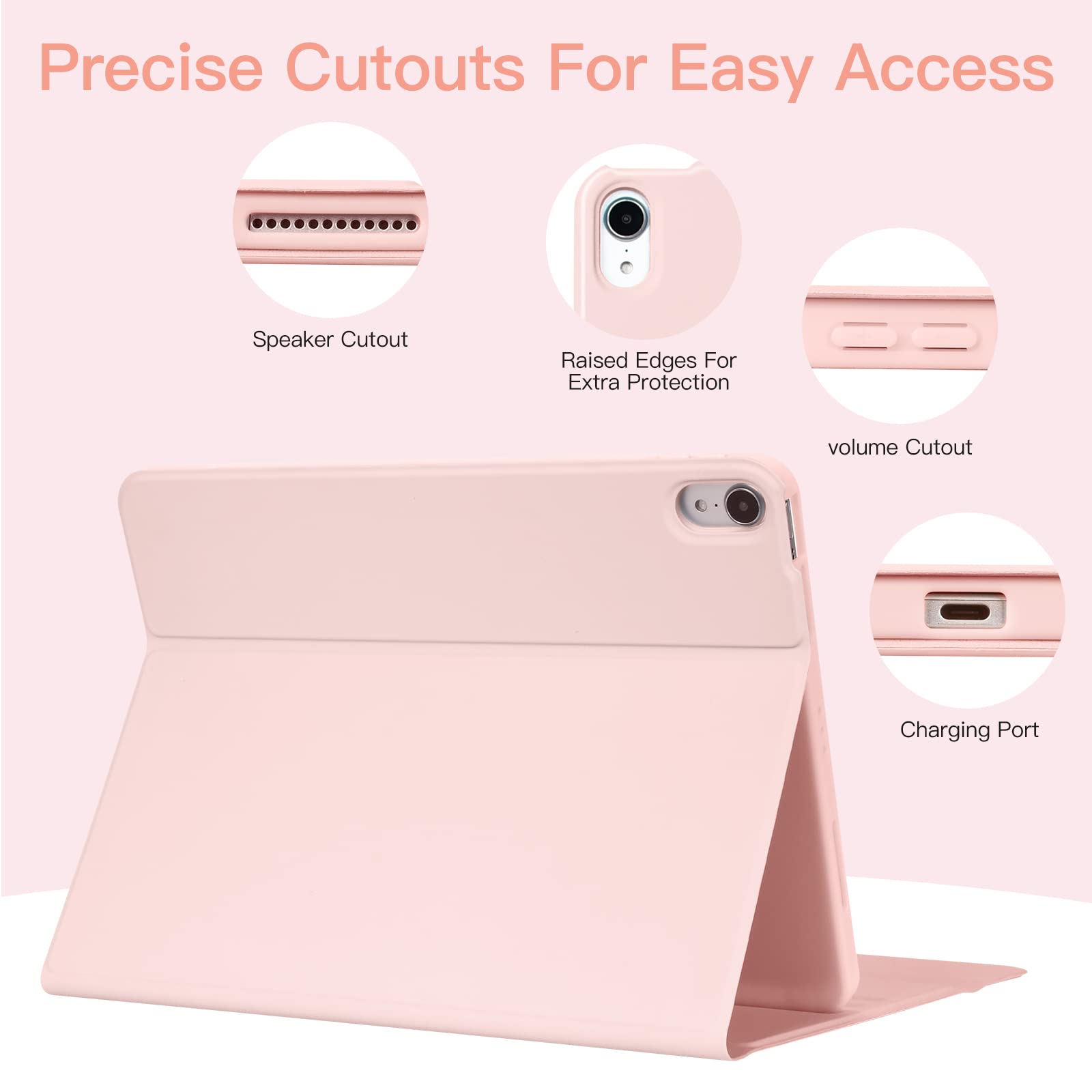 BQSS iPad Air 11 Inch (M2) 2024 Keyboard Case - Wireless Bluetooth Keyboard Cover Compatible with iPad Air 10.9 Inch 5th/4th Gen 2022 & iPad Air 4th 2020 & iPad Pro 1st Gen | Detachable Backlit Keyboard with Apple Pencil Holder (Pink) - Perfect for Work, Study & Travel