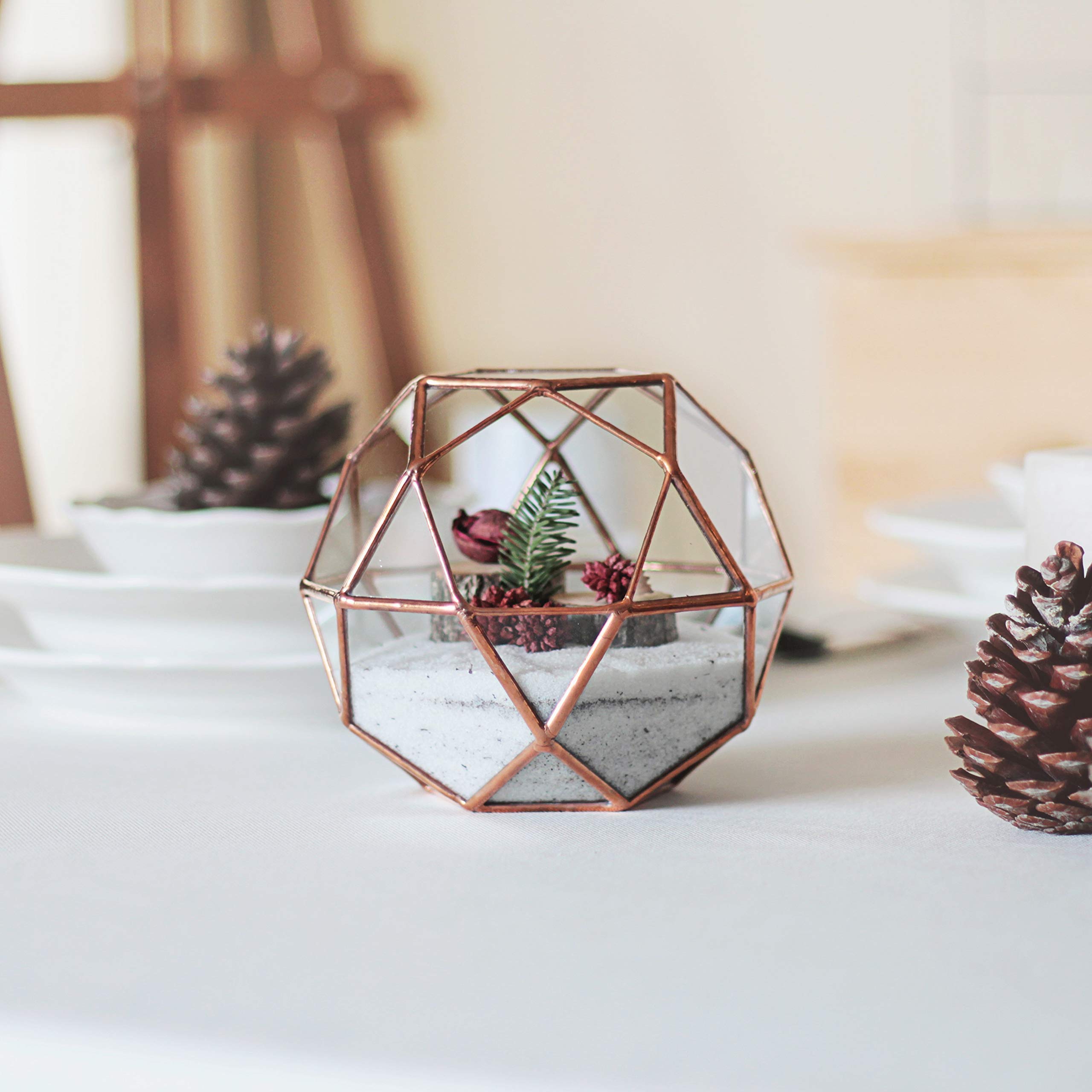 Waen Holiday Table Centerpiece Collection - Small Glass Geometric Vase for Christmas Decor (Copper, Silver, Black) | Perfect for Dining Table, Wedding, Party & Home Decoration