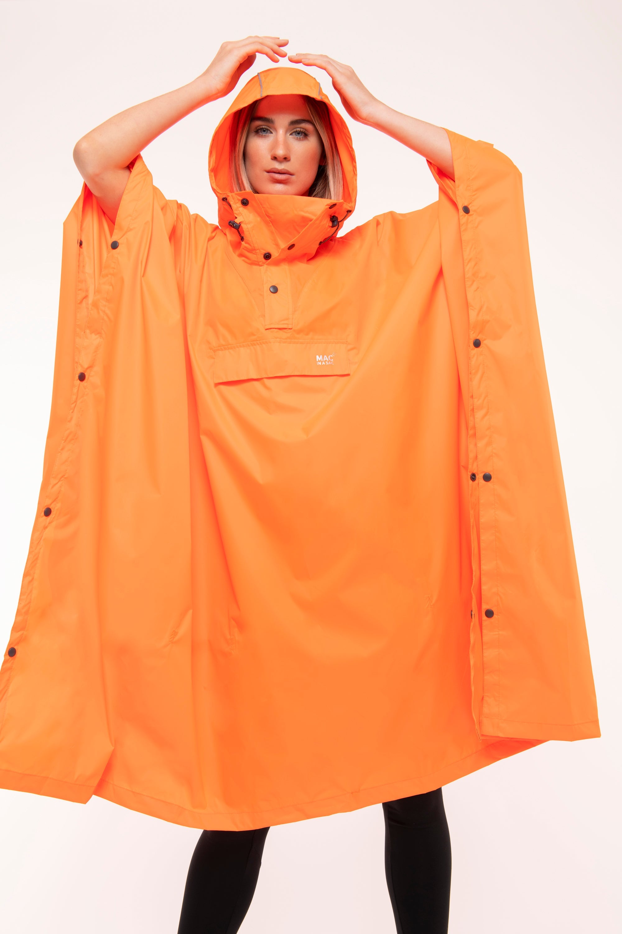 Mac In A Sac Packable Waterproof Unisex Rain Poncho - Neon Orange for Outdoor Hiking, Camping & Festivals