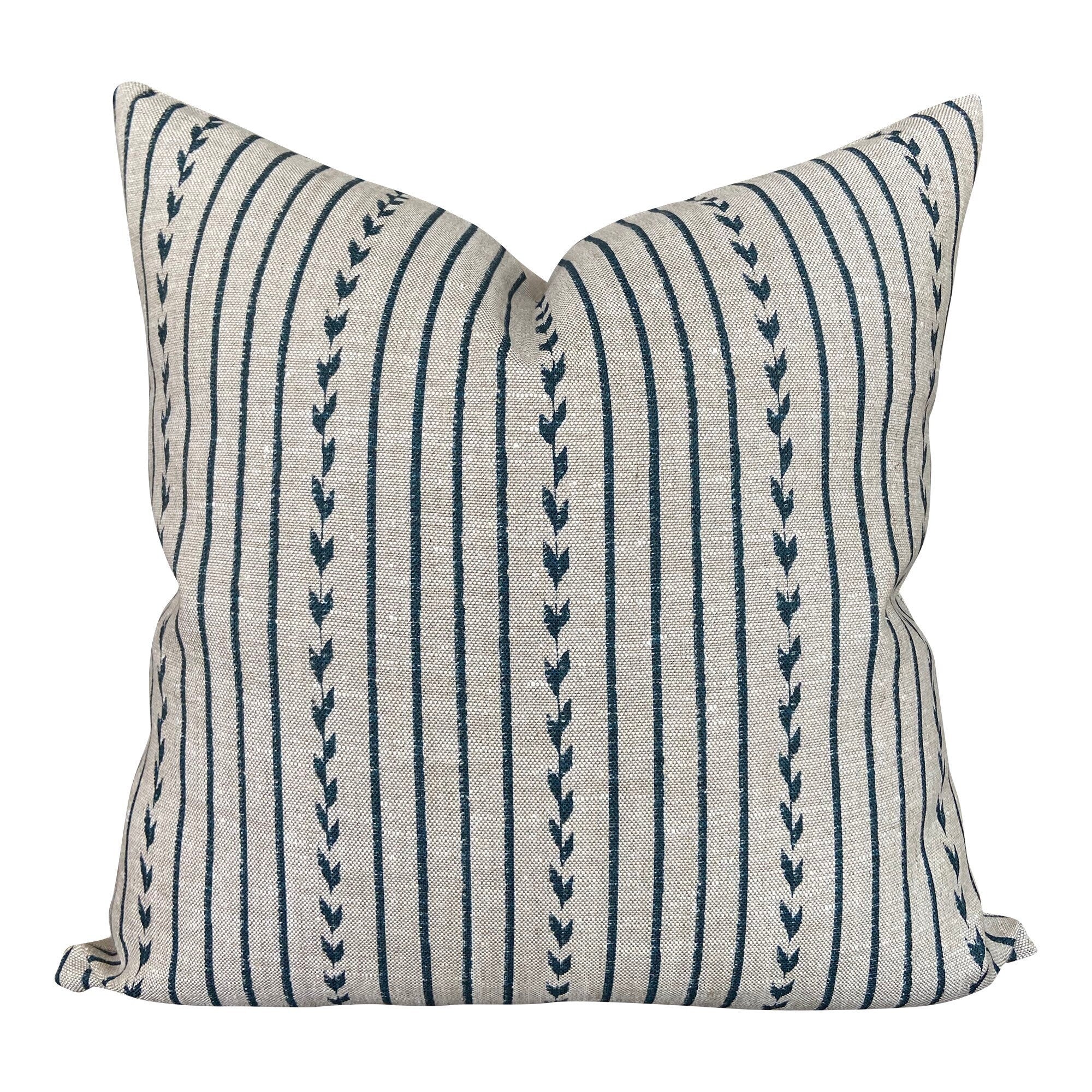 READY TO SHIP Designer Clay McLaurin Yucatan Stripe Pillow Cover in Indigo - Handwoven Cotton Decorative Throw Pillow Case for Sofa, Bed & Home Decor