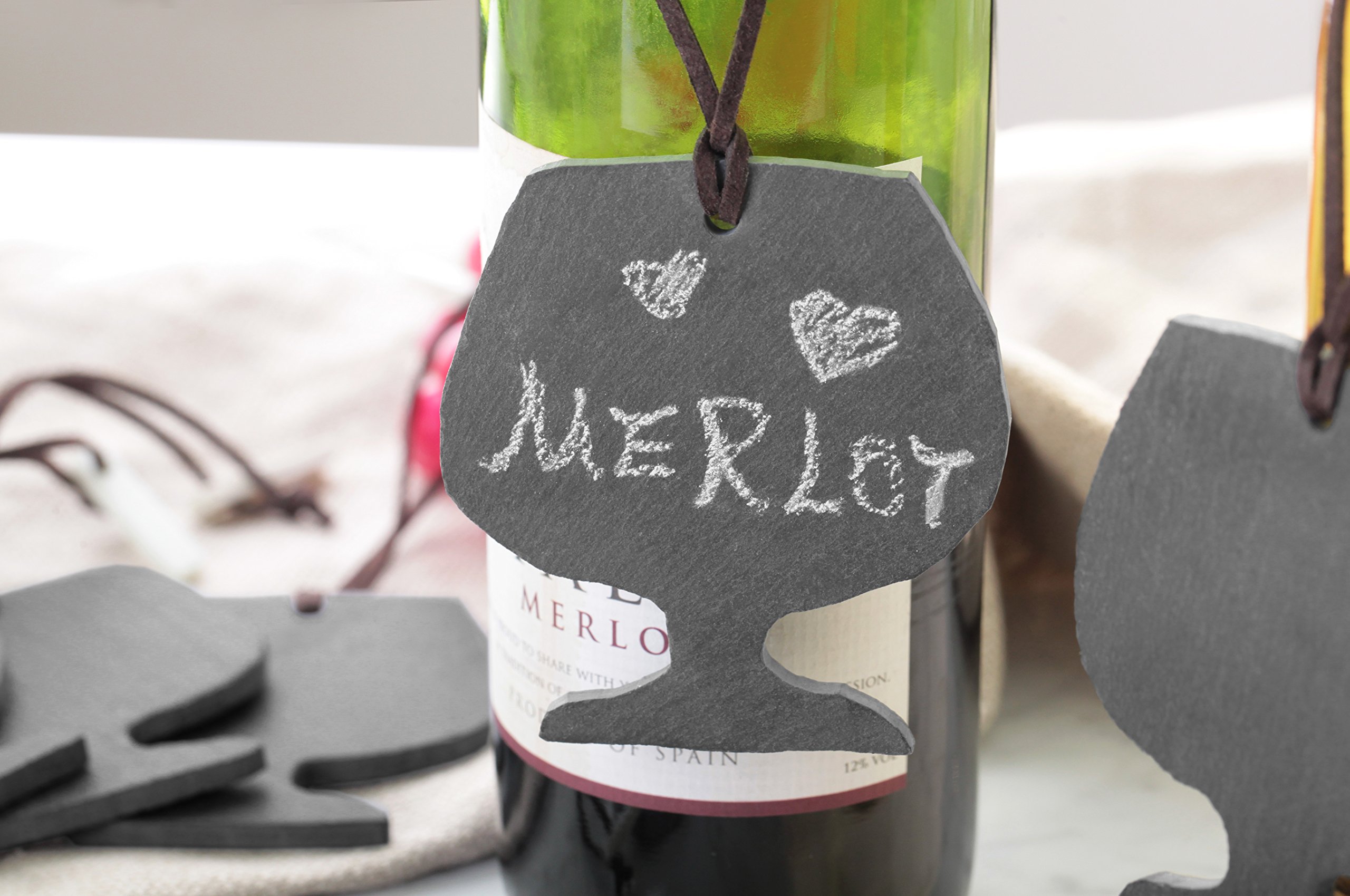 Artaste 28652 Slate Wine Tag & Soapstone Chalk Set - 3.25 x 3 Inch (6-Pack) - Perfect for Wine Bottle Labeling, Party Favors & Chalkboard Writing