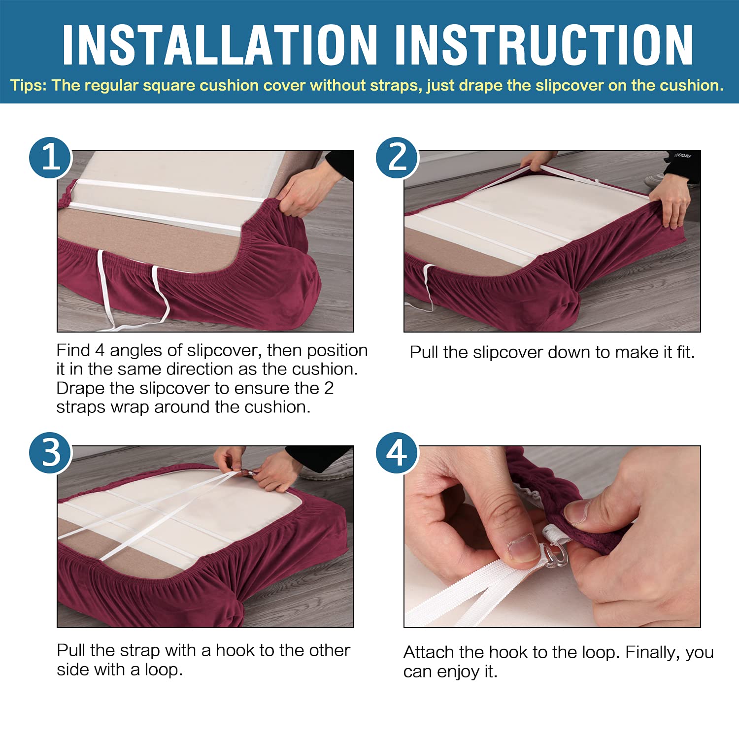 H.VERSAILTEX Stretch Velvet 3-Piece Sofa Slipcover Set - Soft T-Cushion Covers for 3-Seat Couch, Burgundy Red Velour Fabric with Non-Slip Design | Perfect for Living Room, Sectional Sofa & Home Decor