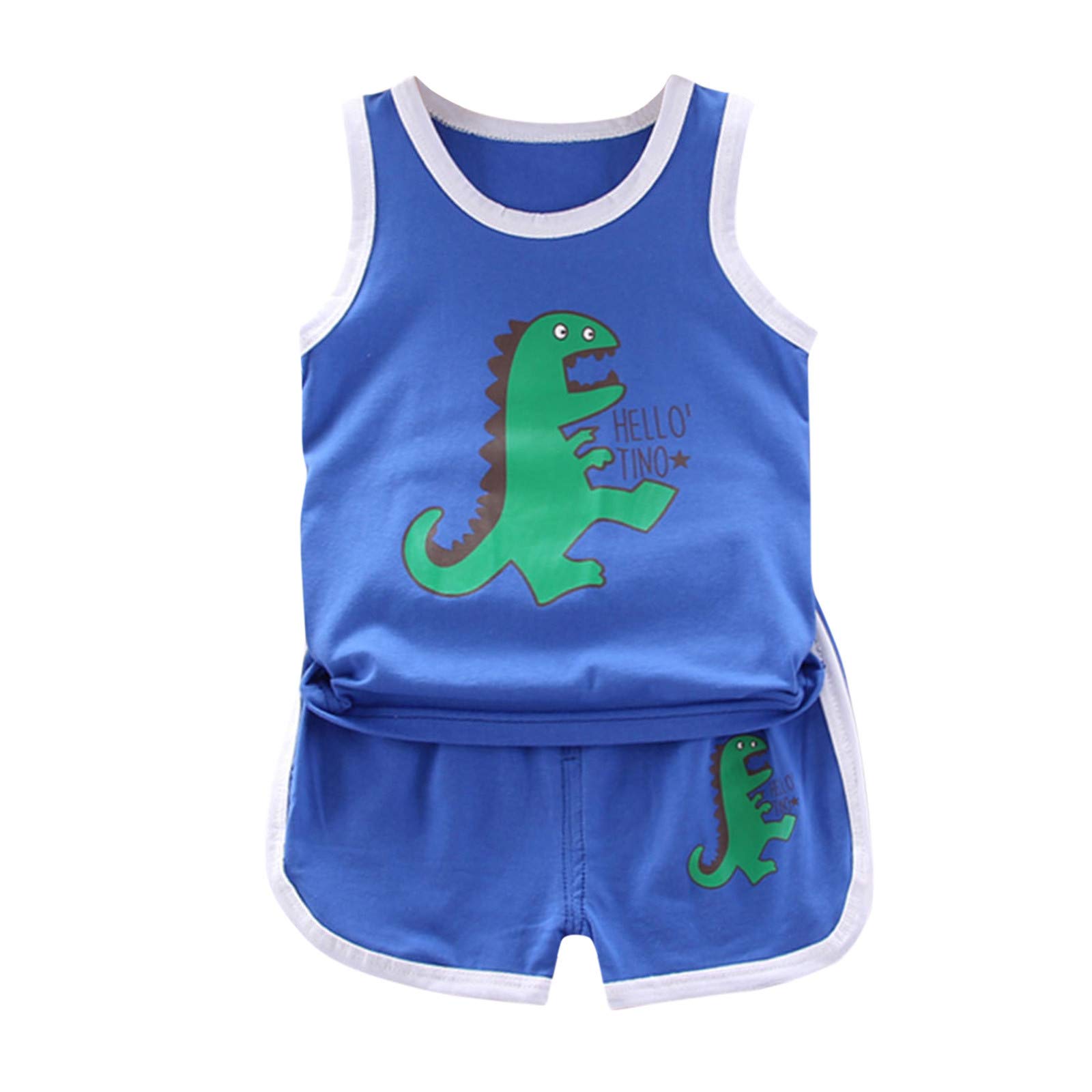 Dinosaur Print Cotton 2PC Summer Outfit Set for Toddler Girls & Boys - Soft Casual Playwear for Daycare, Beach & Outdoor Activities