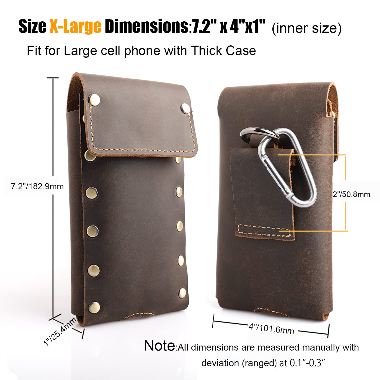 Premium Leather Phone Holster for Samsung S22 Ultra & iPhone 13 Pro Max - Universal Belt Clip Pouch Compatible with Otterbox Cases & Flip Phones - Durable Cellphone Sheath for Work, Travel & Outdoor Activities