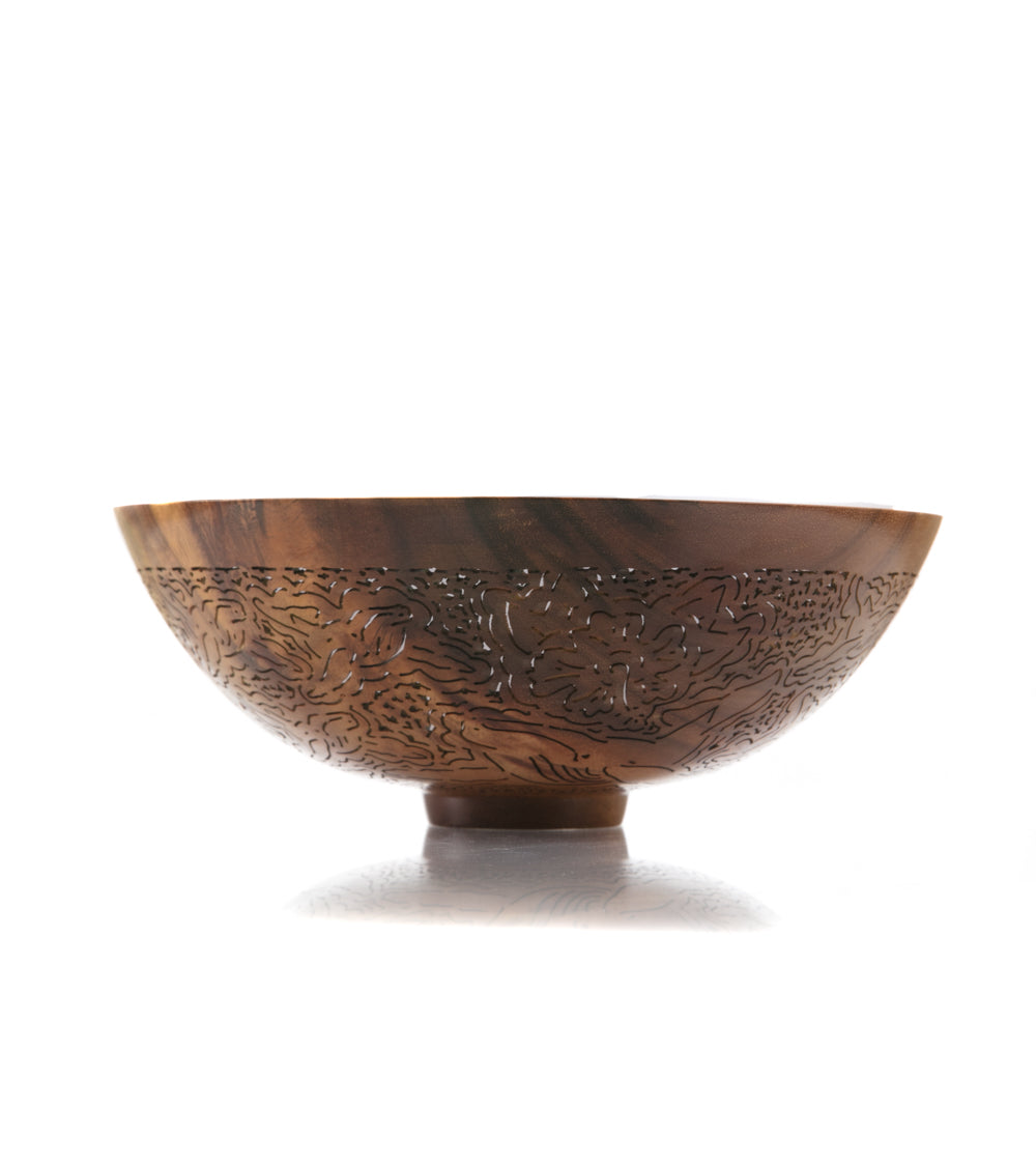 Handcrafted Pierced Koa Wood Bowl with Whale Design - Hawaiian Artisan Home Decor by Patrick & Peggy Bookey - Perfect for Wall Display, Table Centerpiece, or Gift Giving