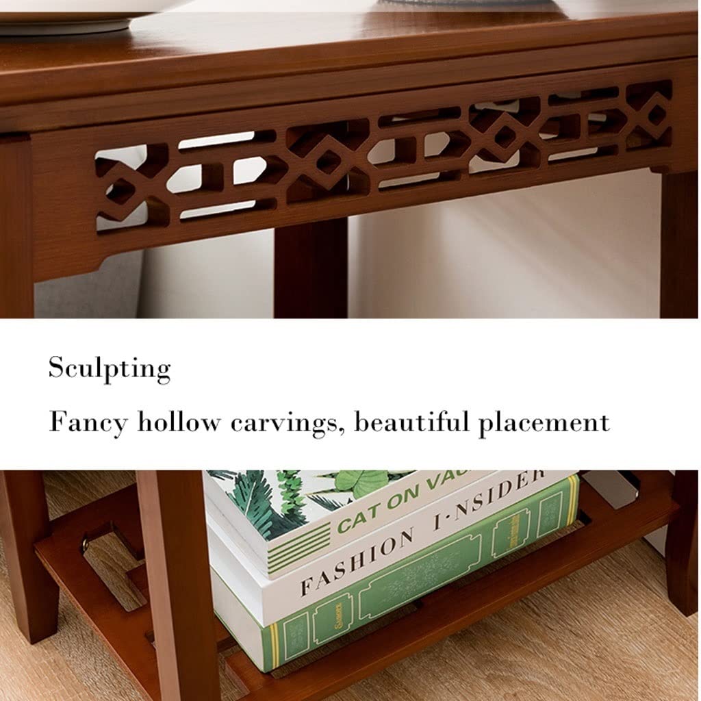 Industrial Rectangular Two-Tier Side Table with Storage Shelf - High-Grade Bamboo Snack Table & Nightstand (11.8